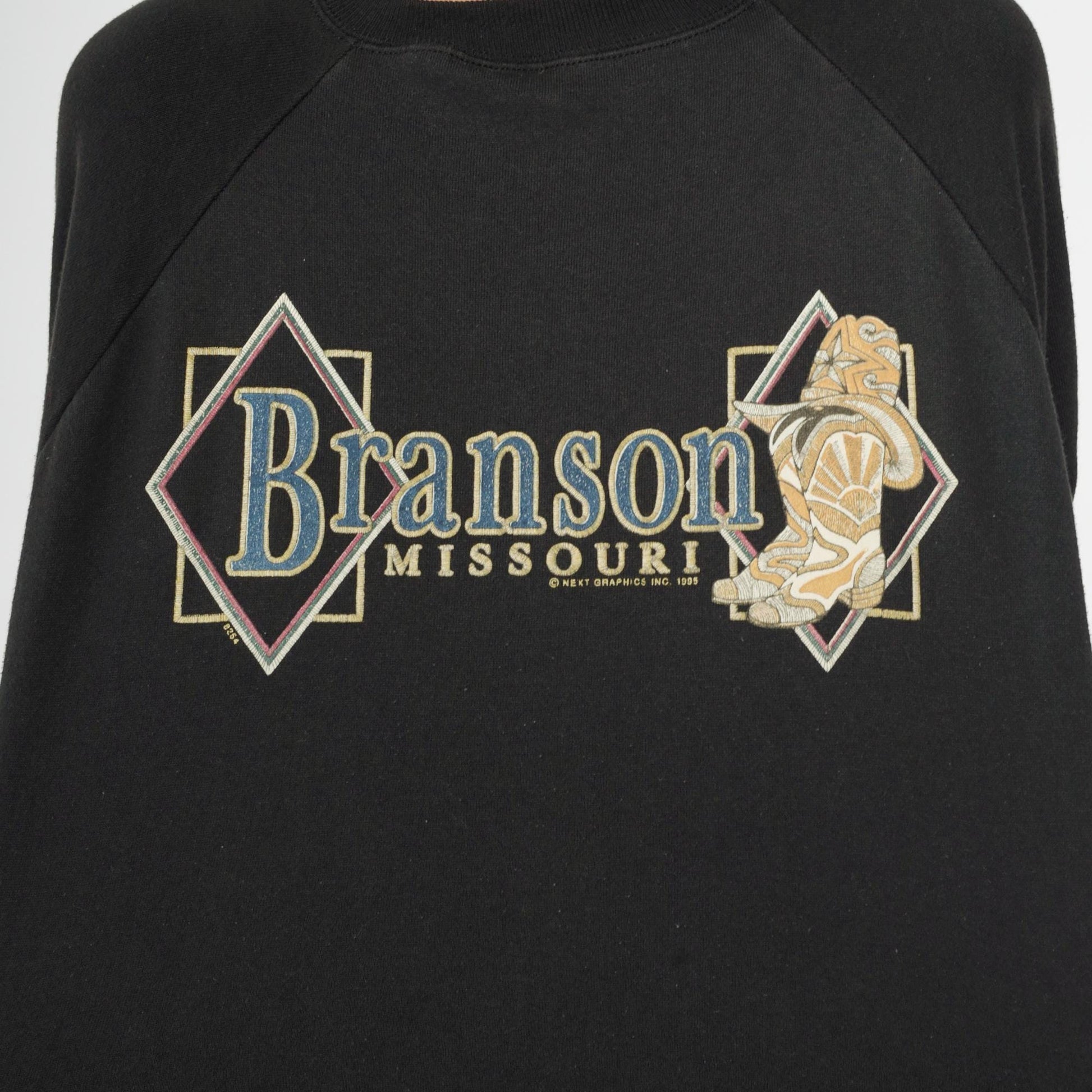 90s Branson Missouri Cowboy Boot Graphic Sweatshirt Black Crewneck Large L