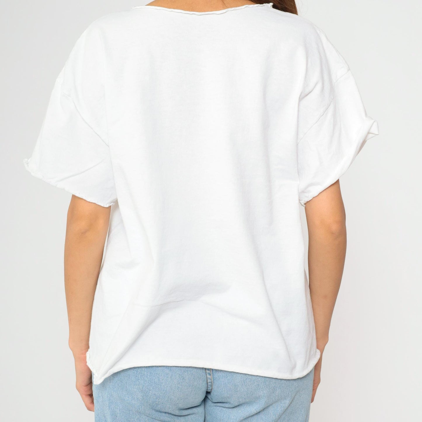 90s White Butterfly Graphic T-Shirt Raw Neckline Scoop Neck Extra Large XL