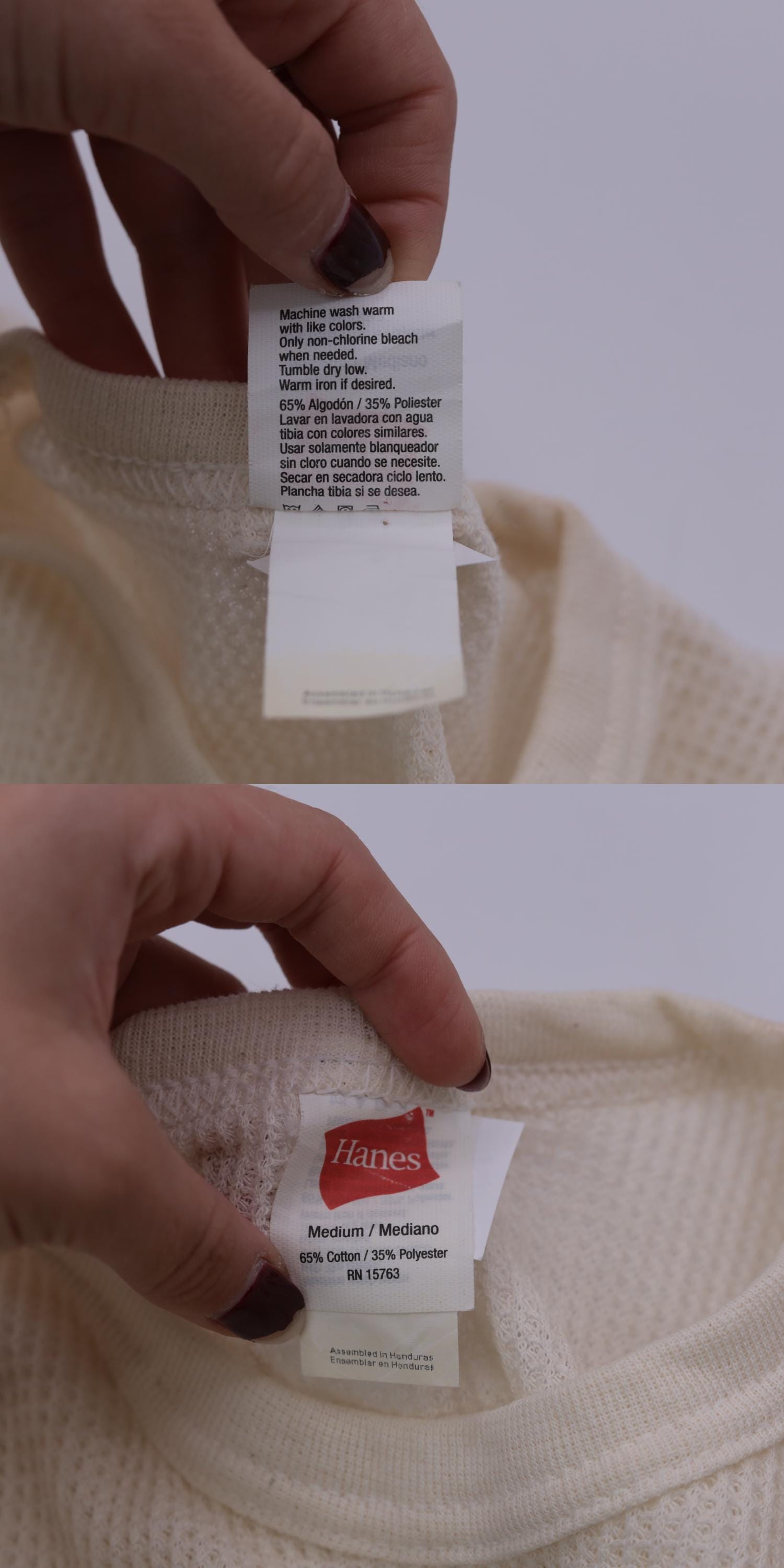 Y2K Hanes Cream Waffle Knit Thermal Long Sleeve Tee Medium M