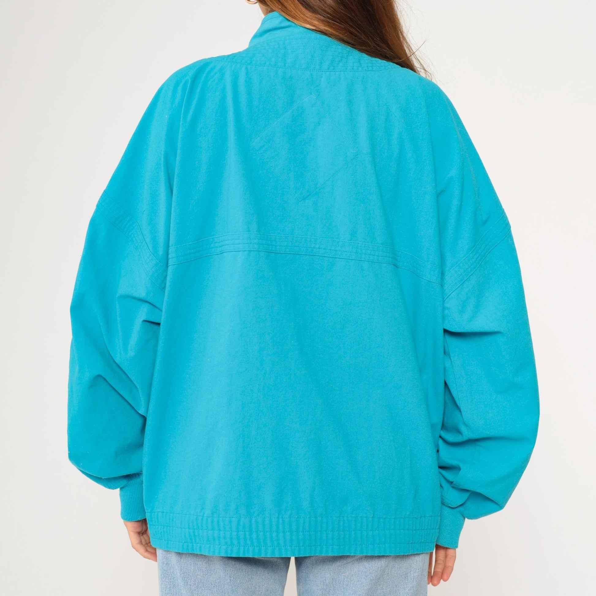 90s Turquoise Windbreaker Jacket Cargo Pockets Drawstring Neck XXL