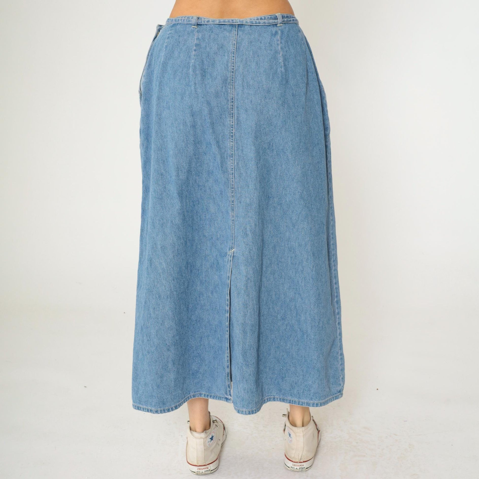 90s St. John's Bay Denim Cargo Maxi Skirt Blue High Waist Tie Closure Size 16W