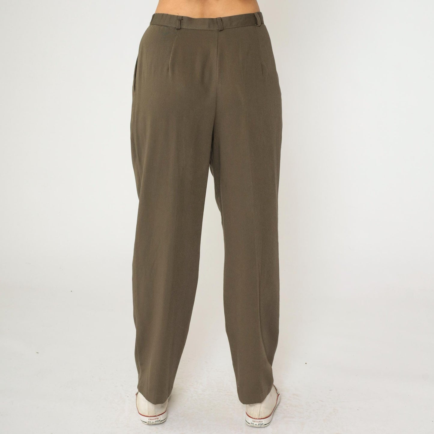 90s Brown Pleated High-Waist Trousers Tapered Leg Medium M