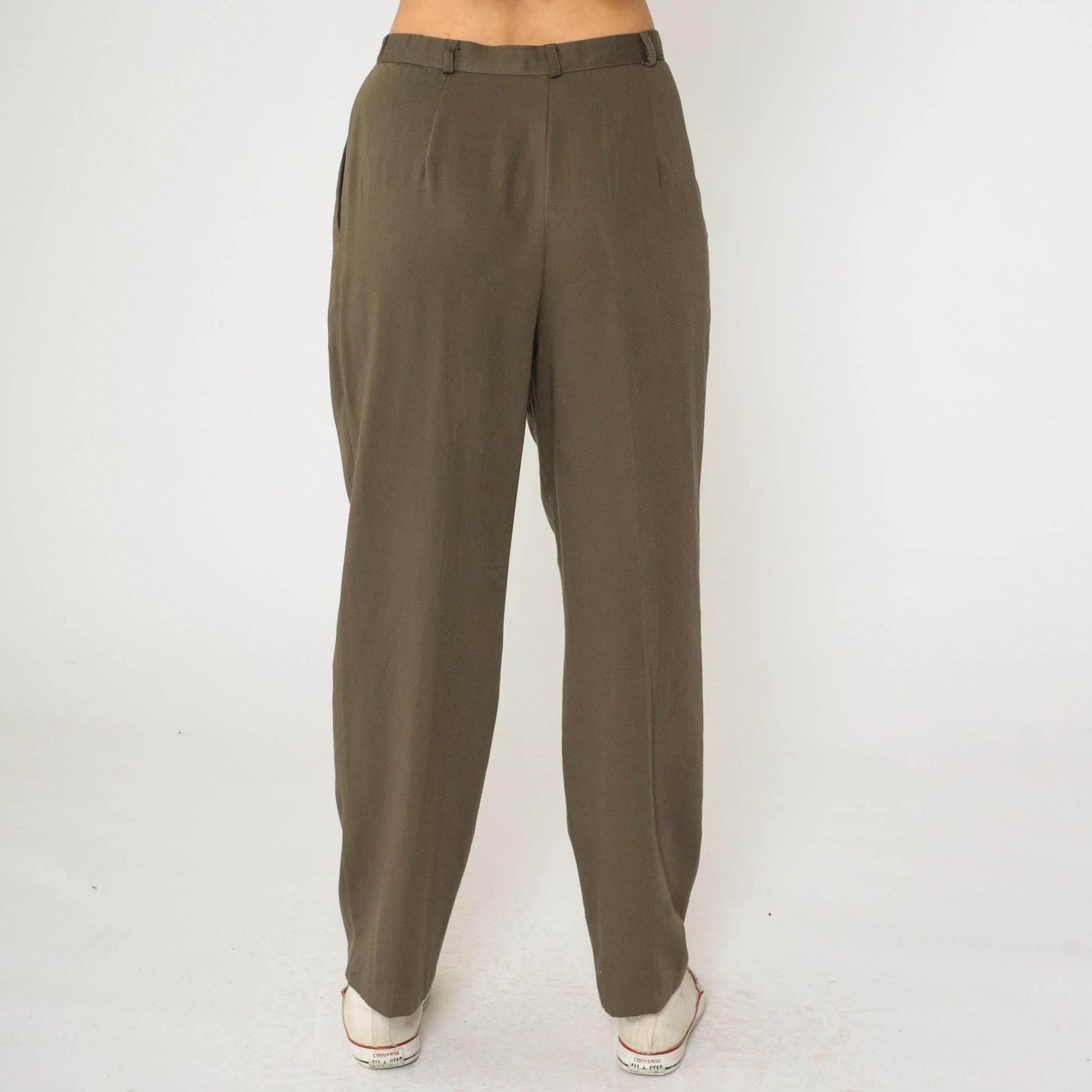 90s Brown Pleated High-Waist Trousers Tapered Leg Medium M