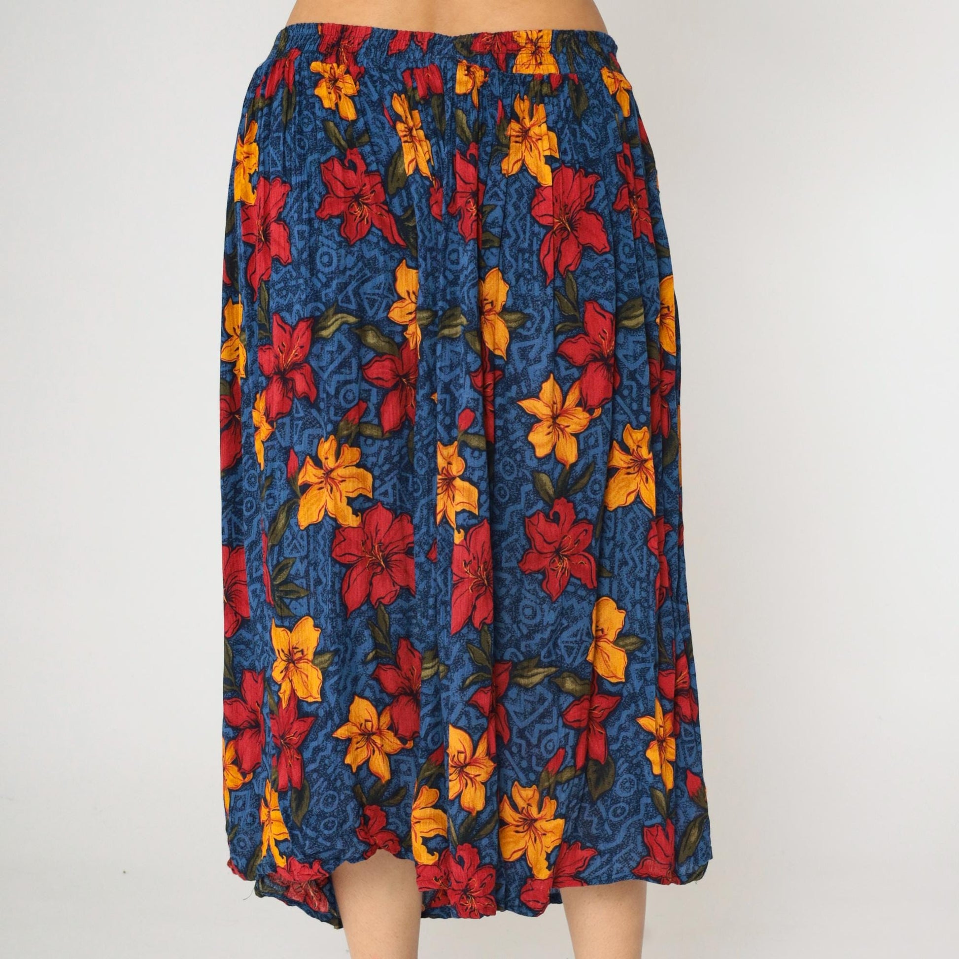 90s Maggie Lawrence Tropical Floral Midi Skirt High Waist Button Up Large L