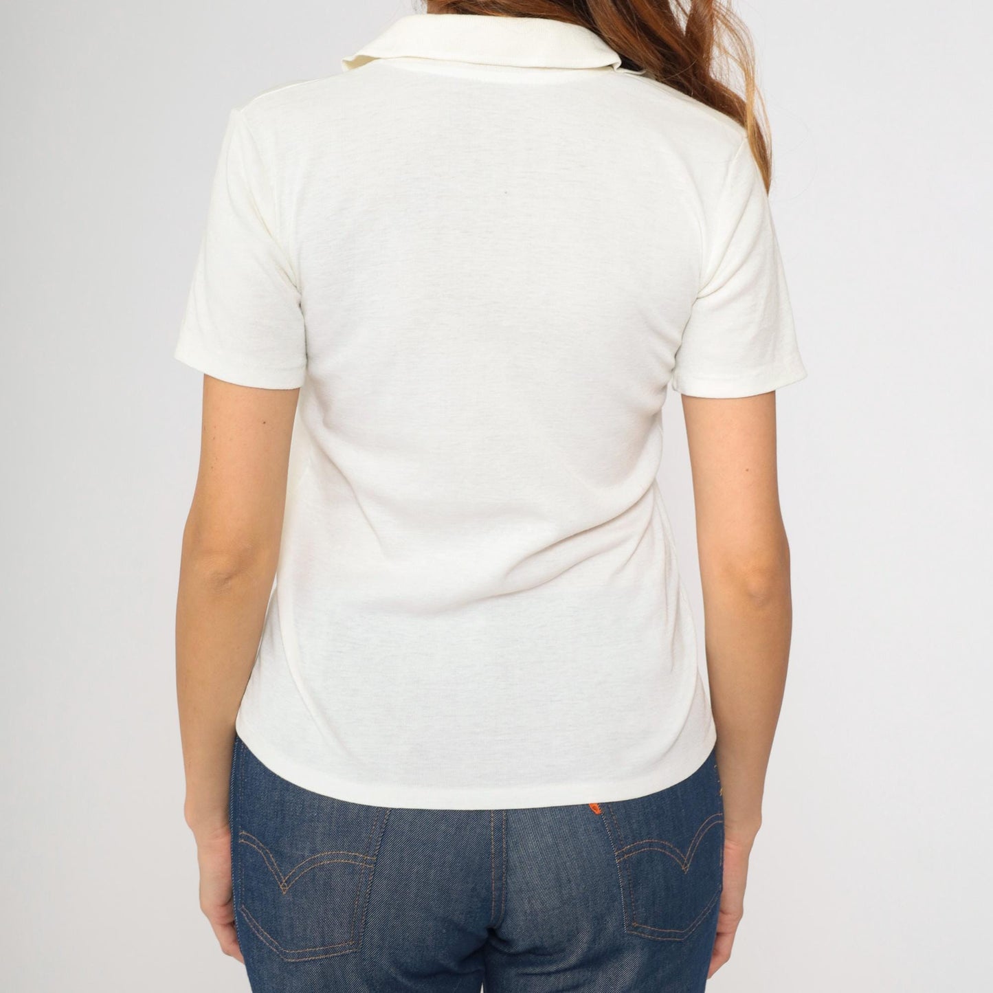 80s Worlowin Gradient Striped Polo Shirt White Blue Johnny Collar Small S