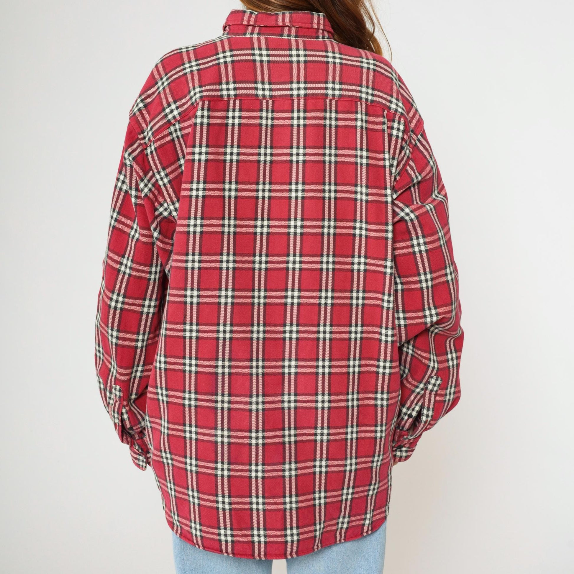 Gap Y2K Plaid Button Up Shirt Red Black Checkered Flannel Extra Large XL
