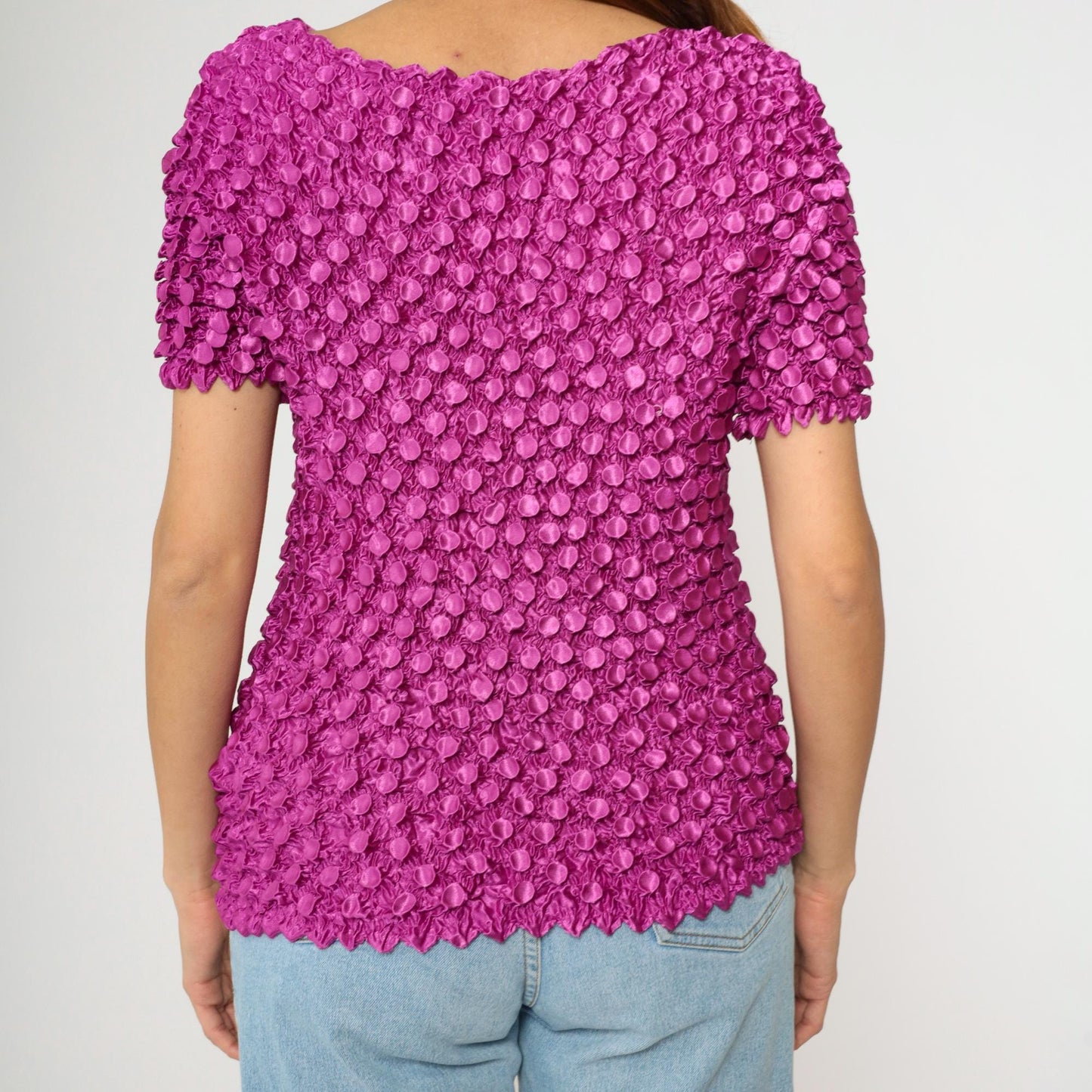Y2K Magenta Popcorn Textured Short Sleeve Top One Size