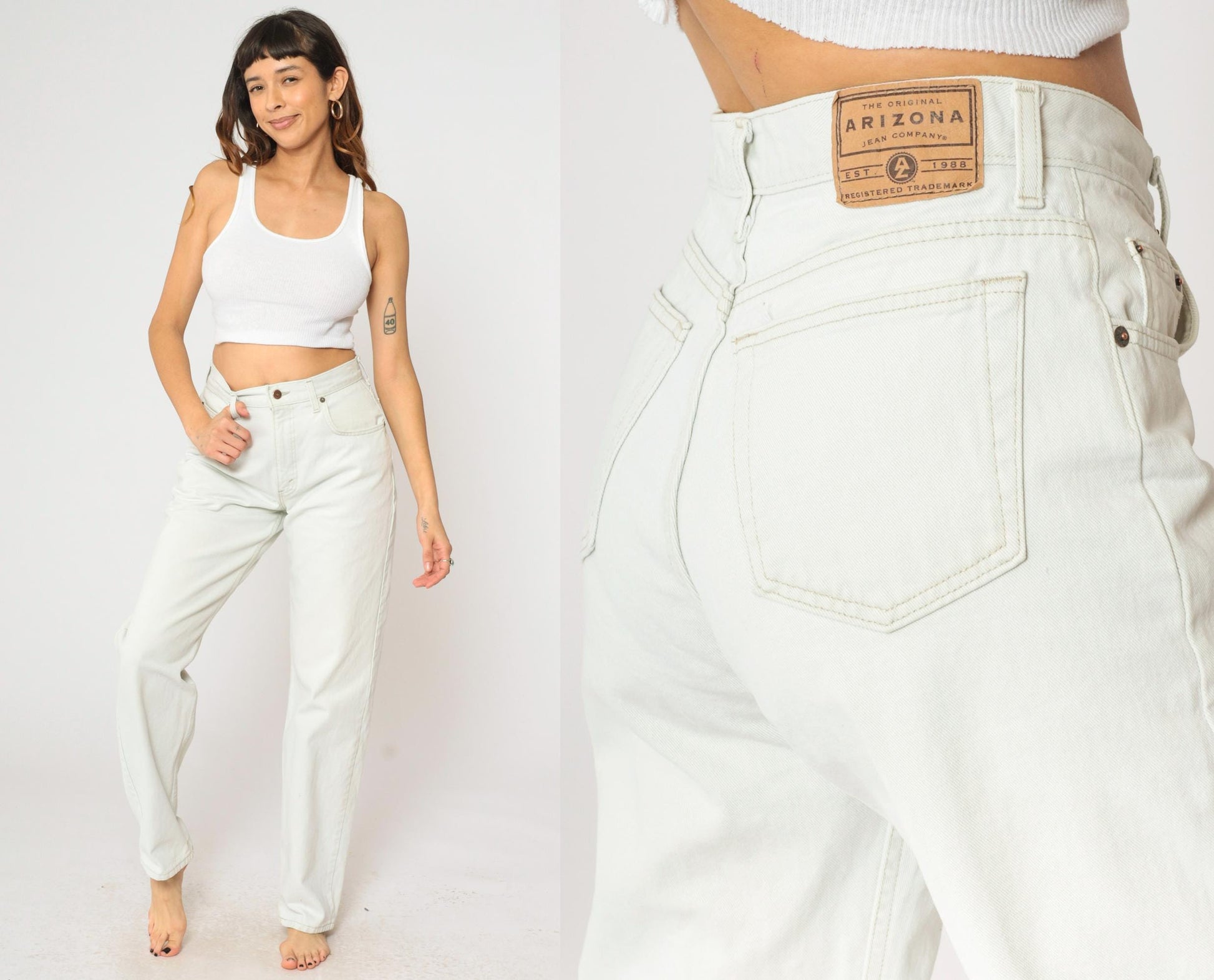 90s Arizona Jean Company White Denim High-Rise Straight Jeans Medium
