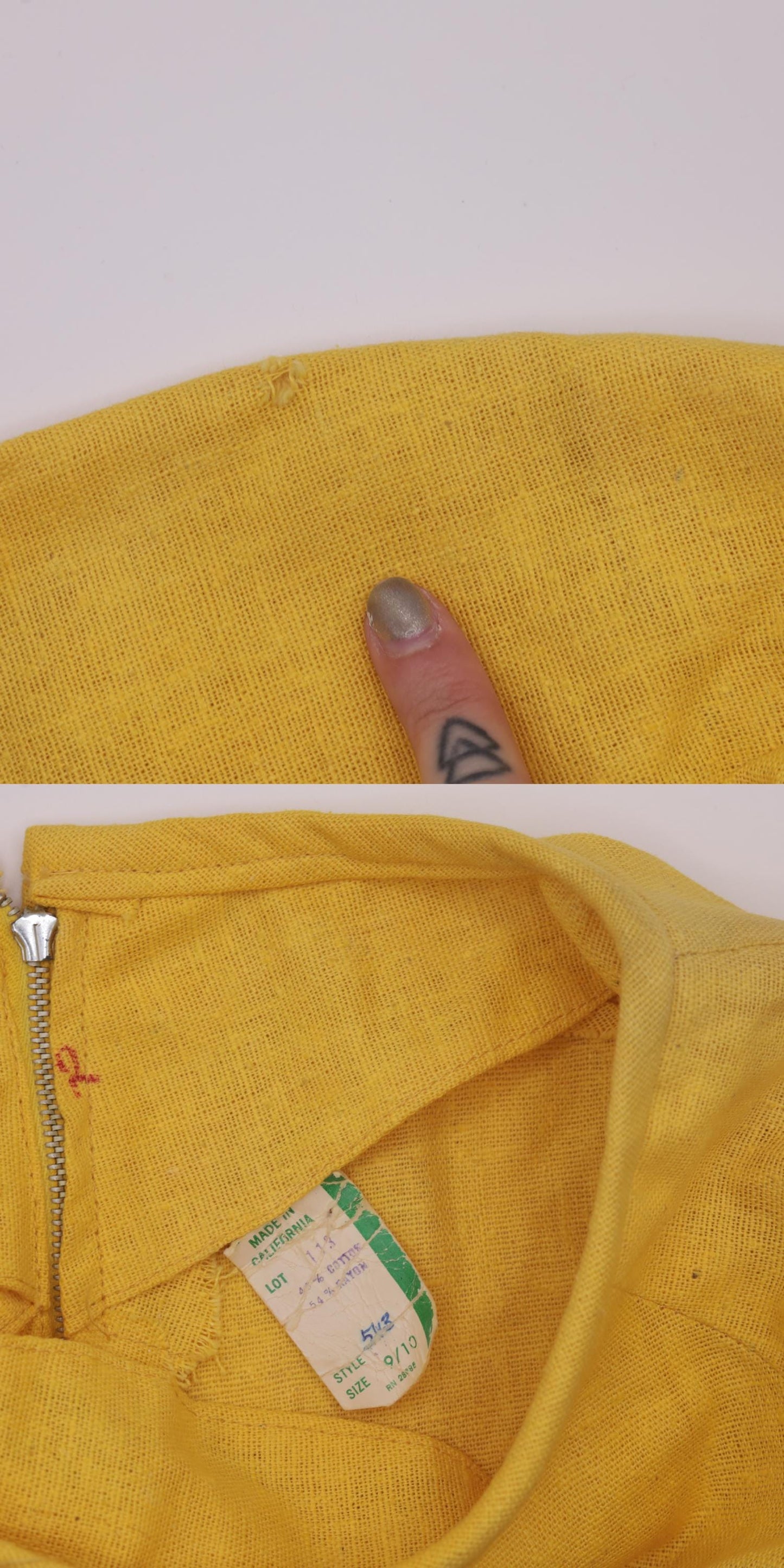 1960s Mod Yellow Shift Dress Bell Sleeve Black Crochet Trim Knee-Length Small