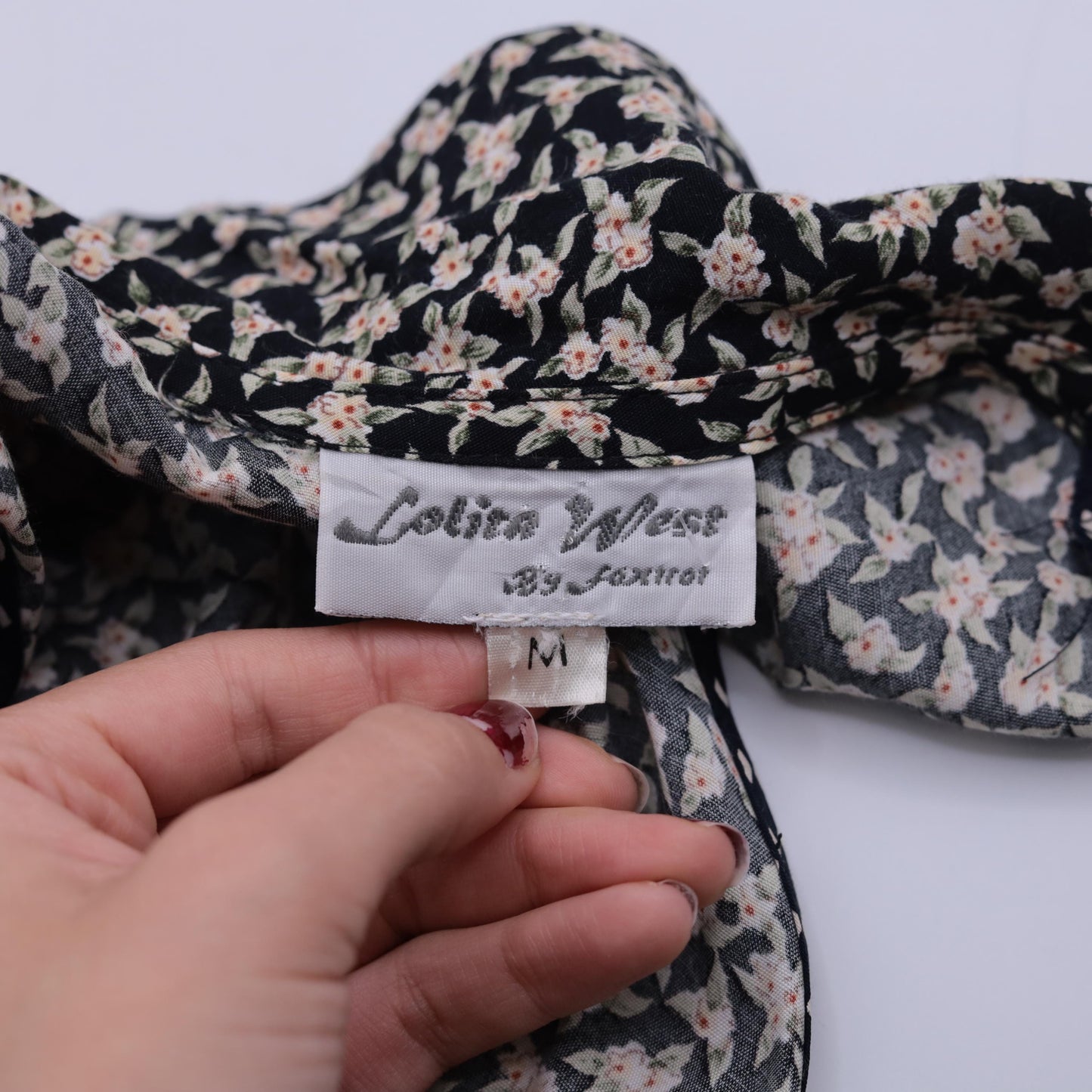 90s Black Floral Sleeveless Dress Button-Up Drop Waist Ankle Length Medium M
