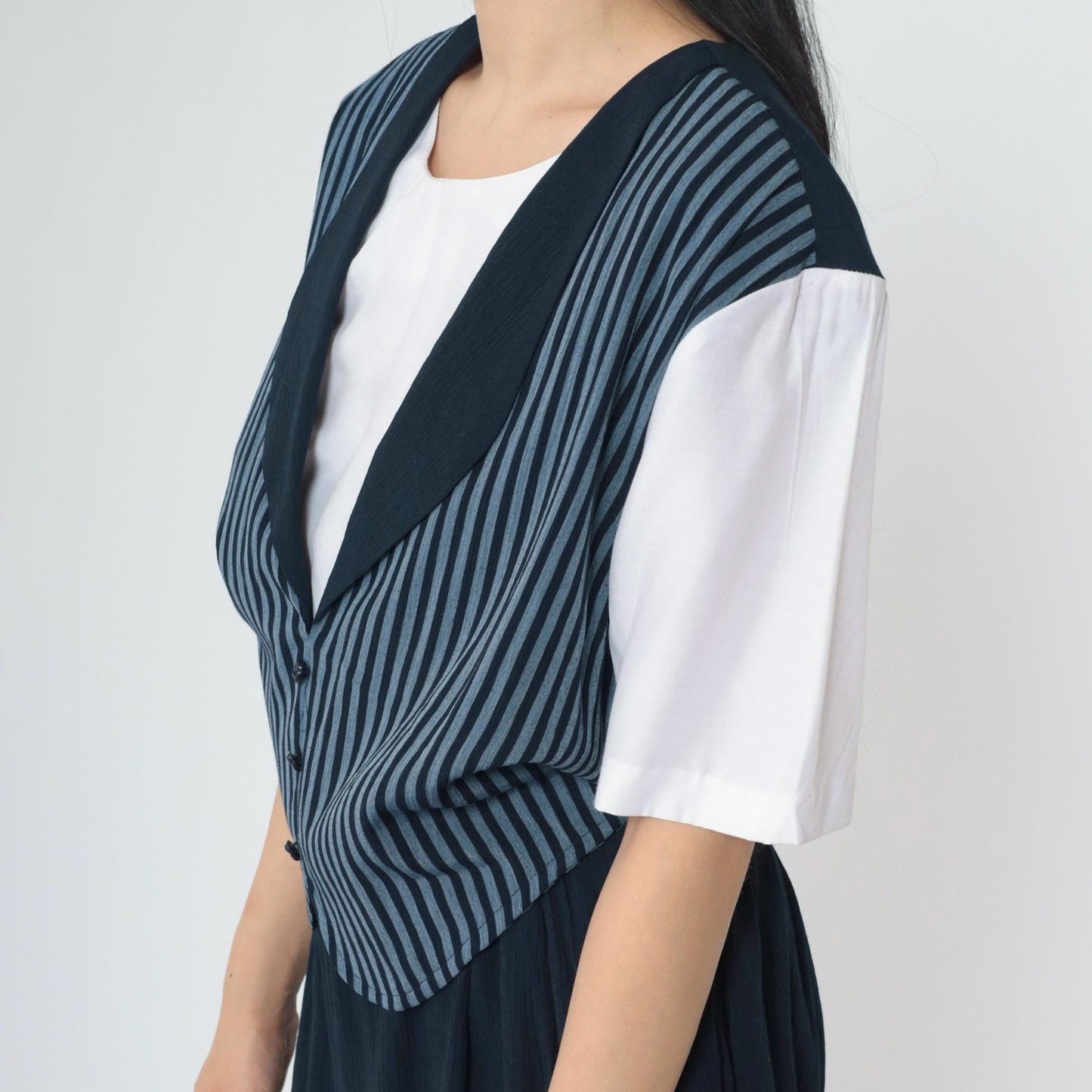 90s Navy Striped Vest Romper Wide Leg Shorts Button Up Large L