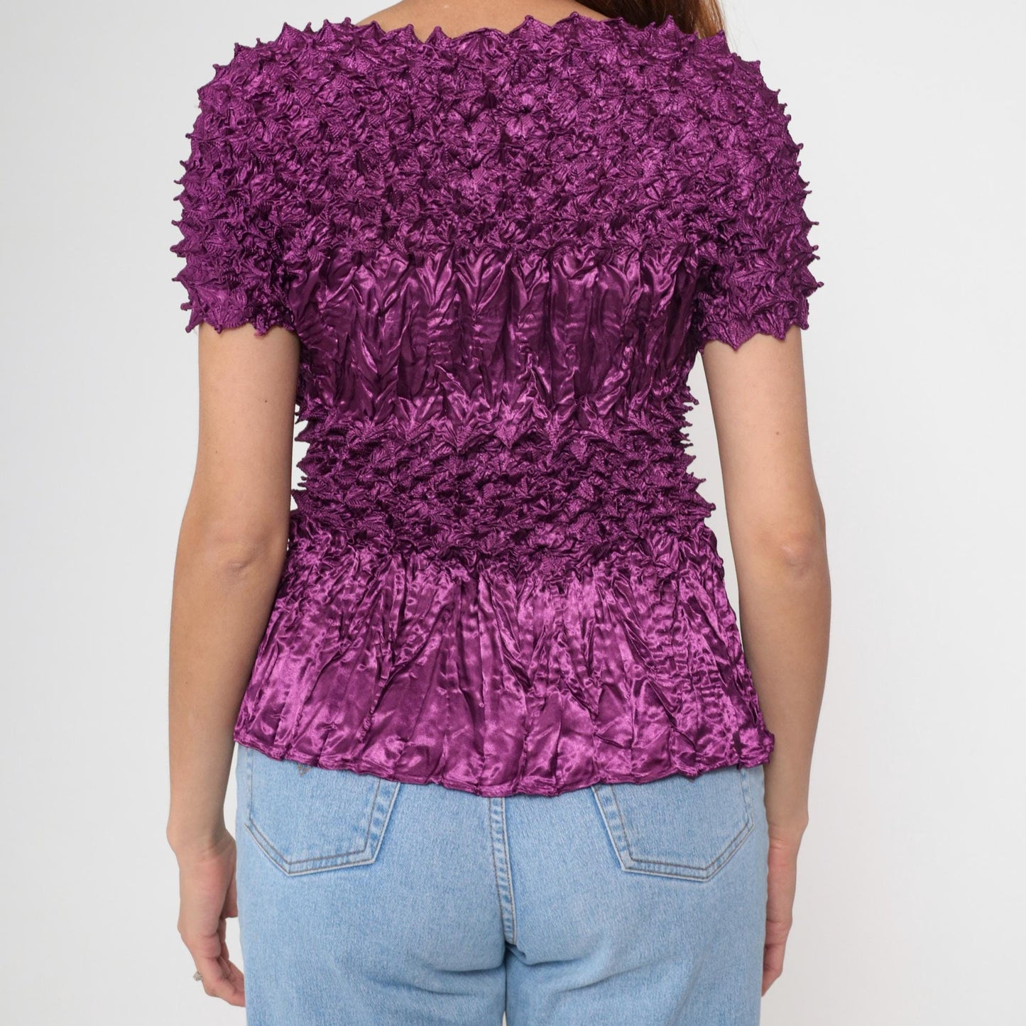 Y2K Purple Popcorn Textured Short Sleeve Top Small