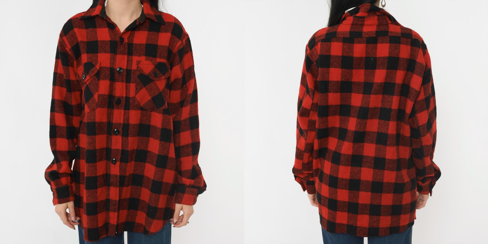70s Frostproof Buffalo Plaid Wool Shirt Red Black CPO Button Up Medium