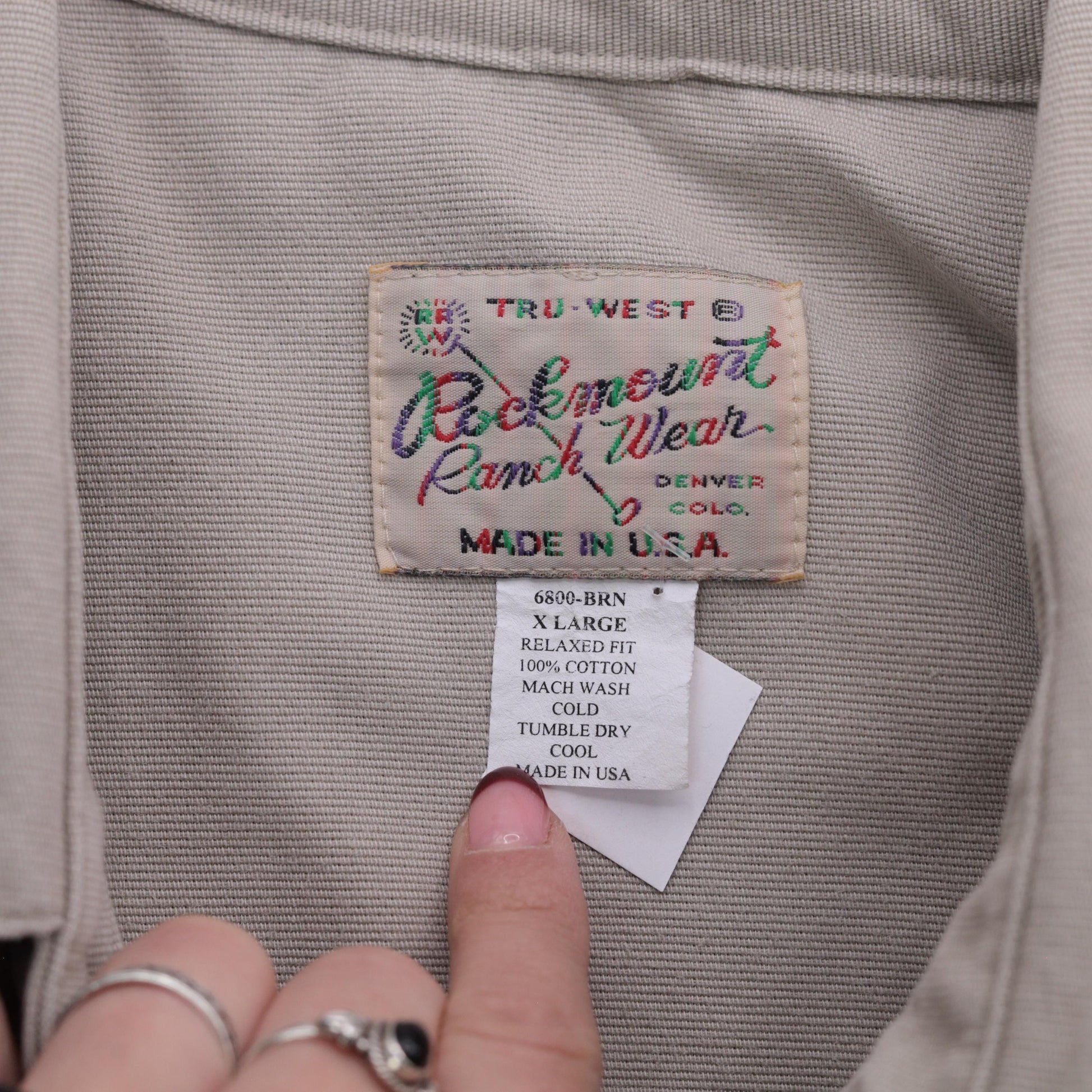 90s Rockmount Ranch Wear Western Shirt Beige Cotton Snap Button Extra Large