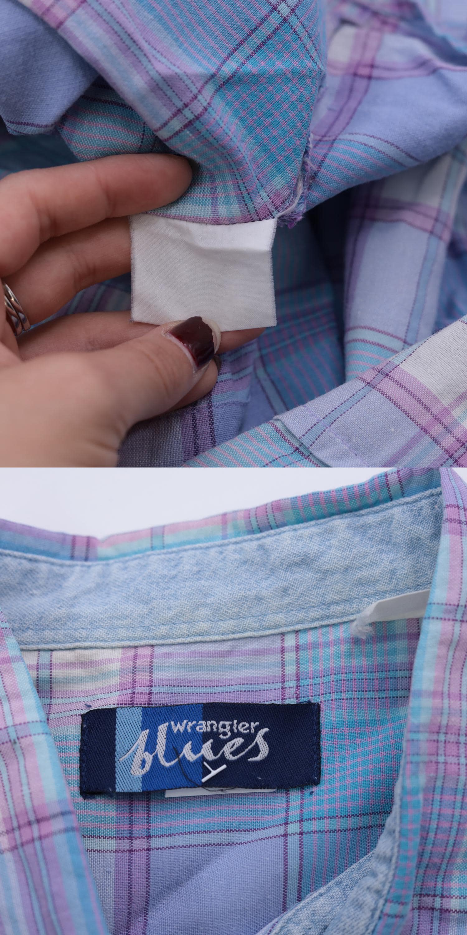 90s Wrangler Blues Plaid Sleeveless Blouse Button-Up Tank Blue White Purple Large L