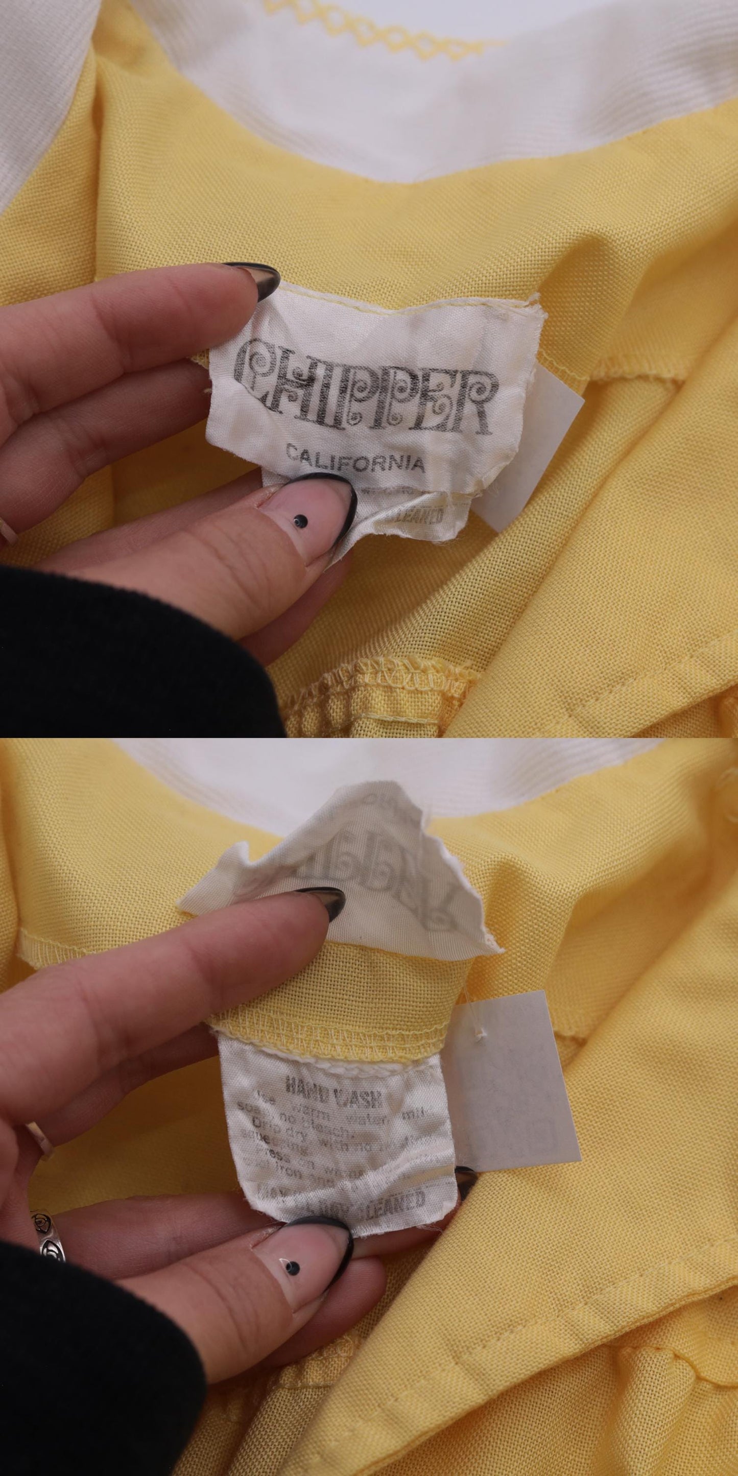 70s Yellow Puff Sleeve Midi Dress White Collar Smocked Waist Small S