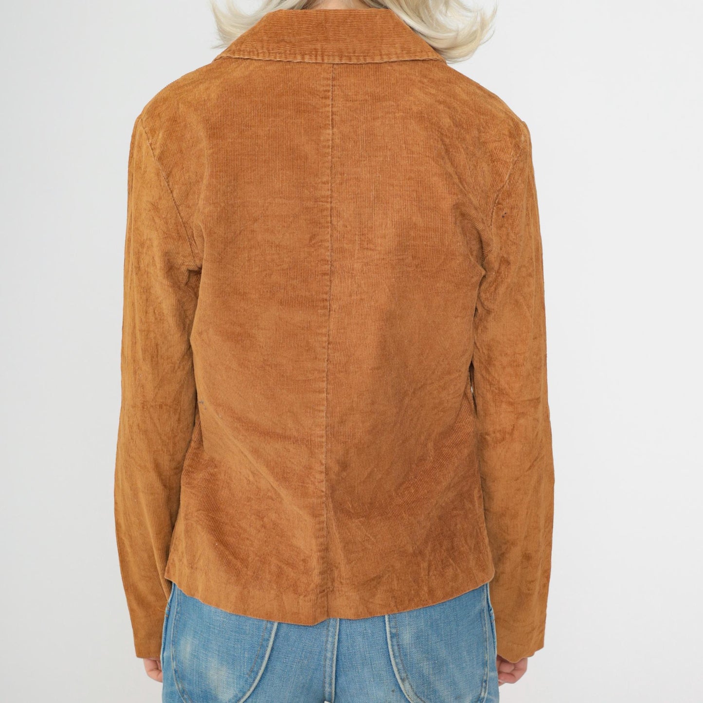 Late 70s Early 80s Brown Corduroy Blazer Notched Lapel Fitted Small S
