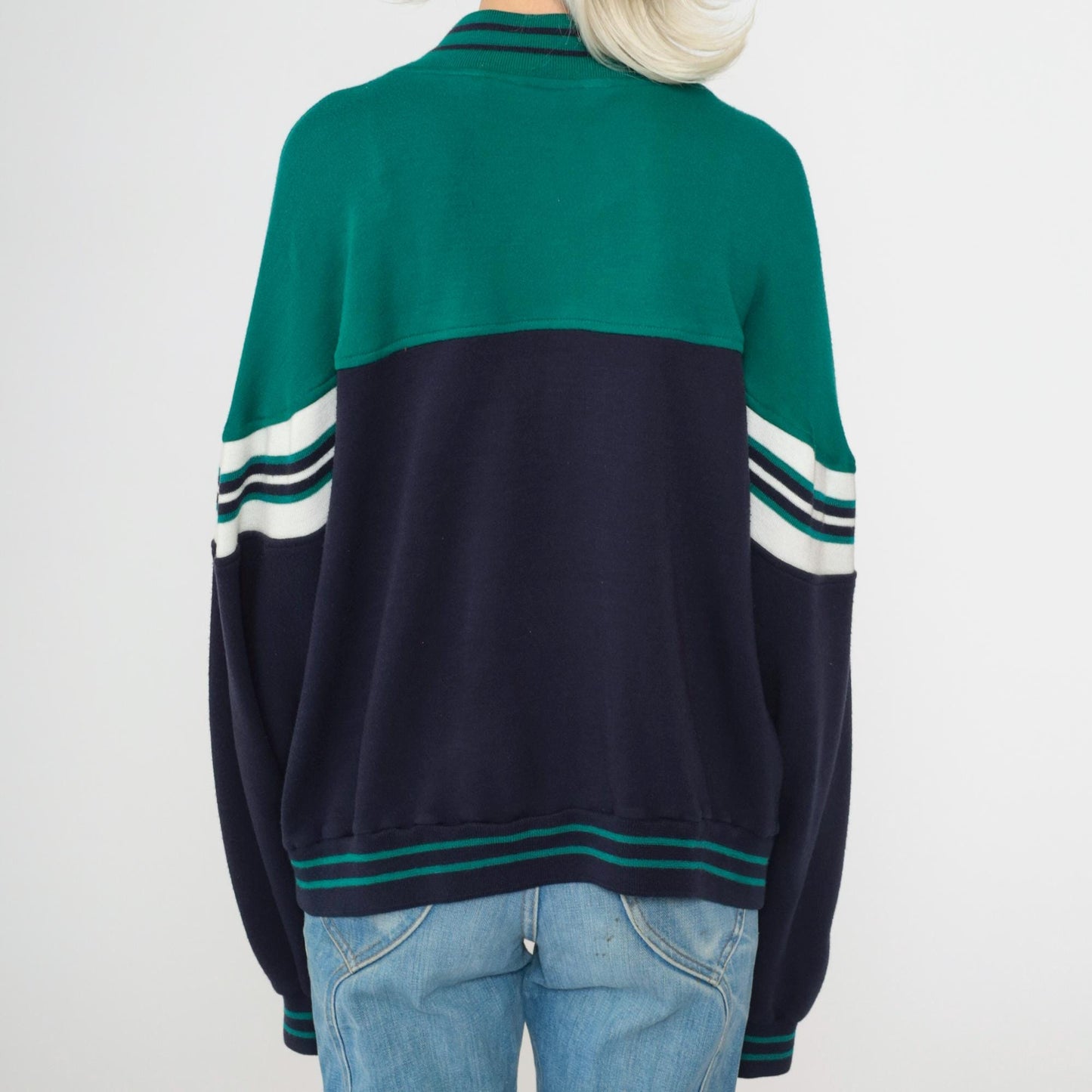 80s Pierre Cardin Track Jacket Green Navy Color Block Striped Large L