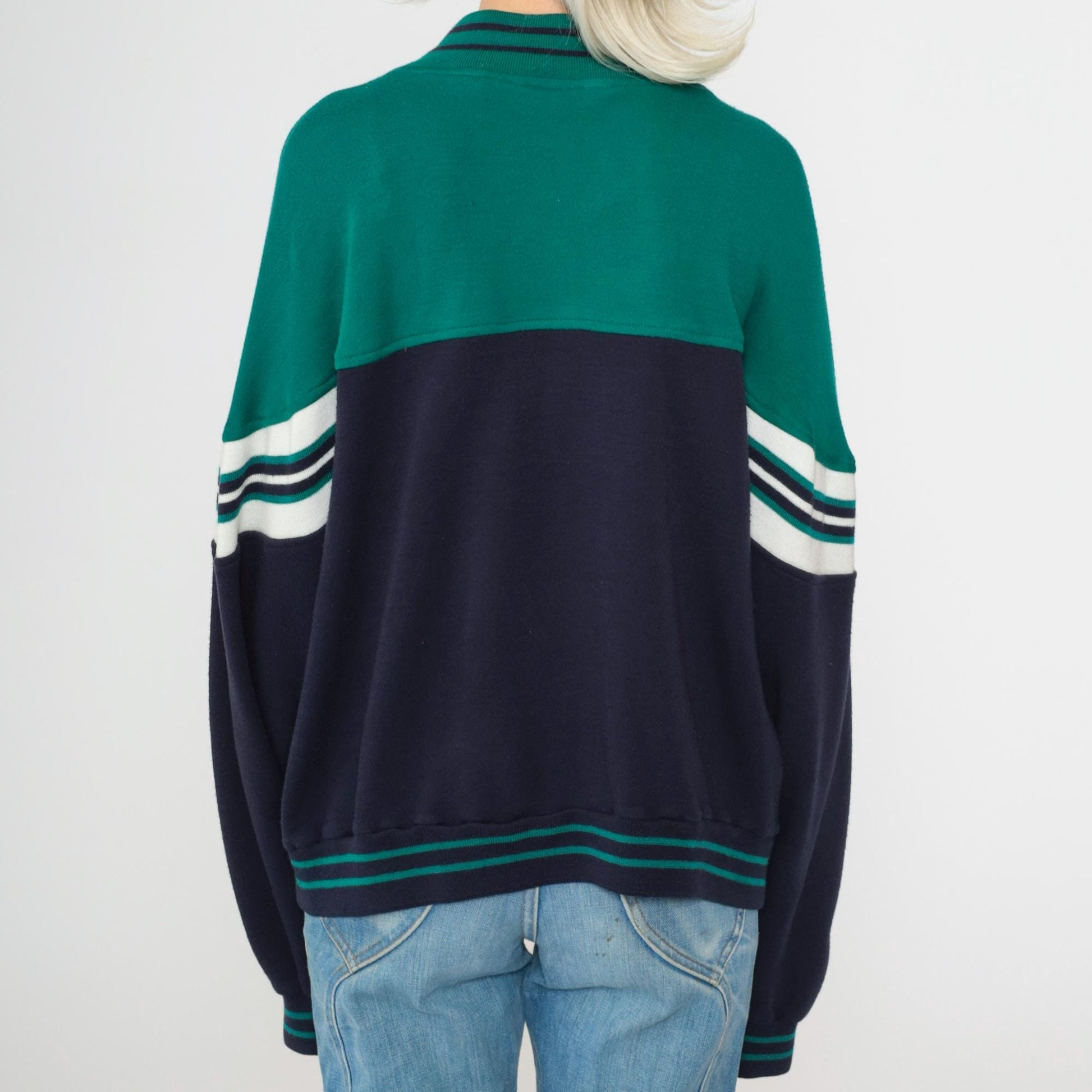 80s Pierre Cardin Track Jacket Green Navy Color Block Striped Large L