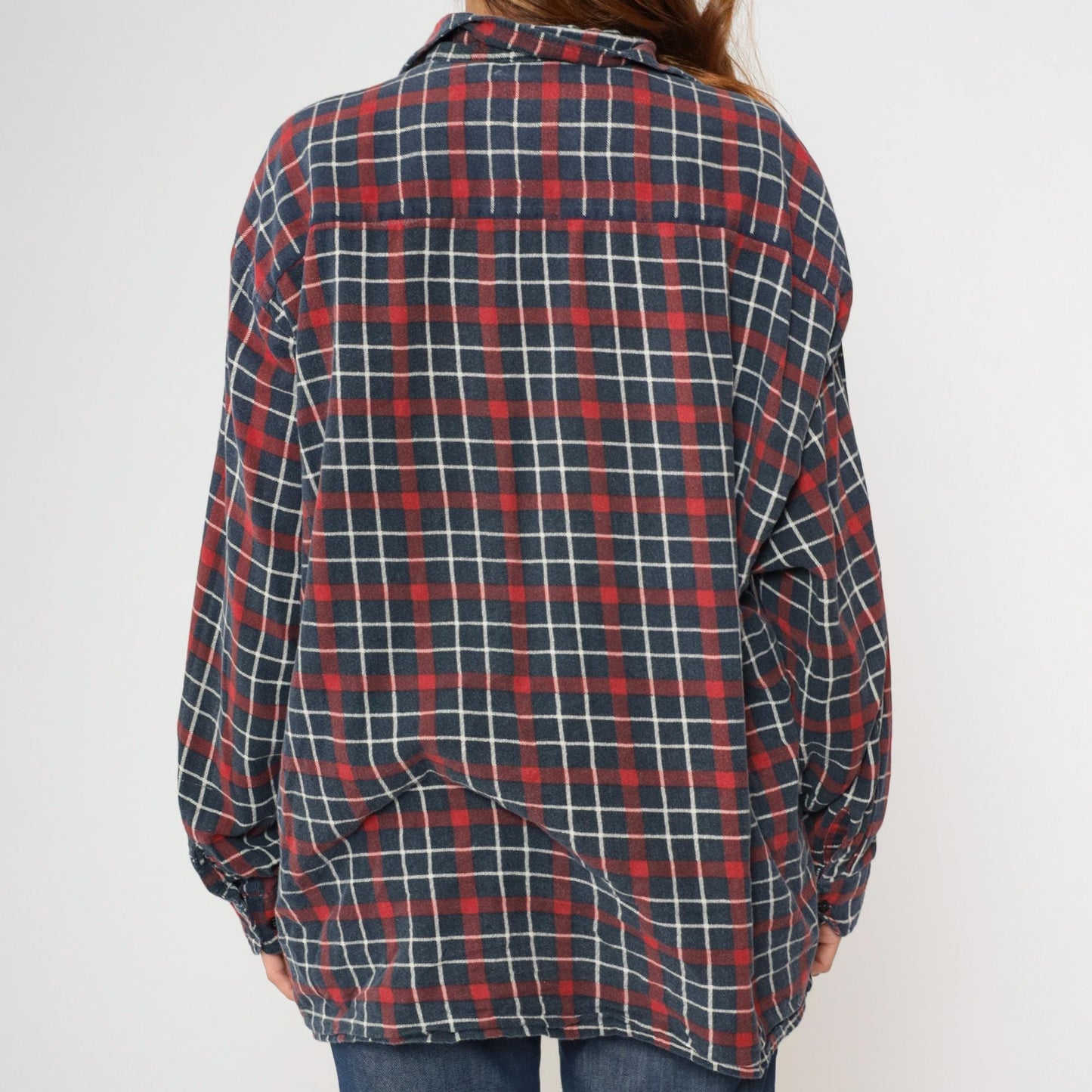 90s Saugatuck Drygoods Plaid Flannel Shirt Red Blue Cotton Button Up Extra Large