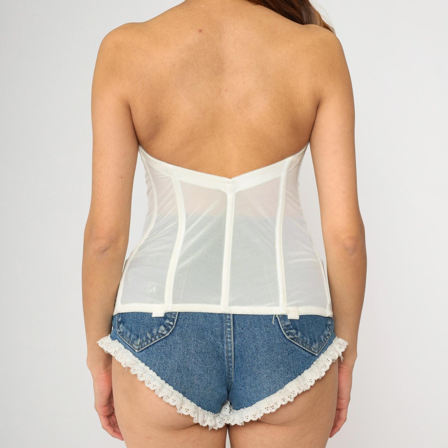 Y2K Frederick's of Hollywood White Lace Corset Bustier Strapless 36B