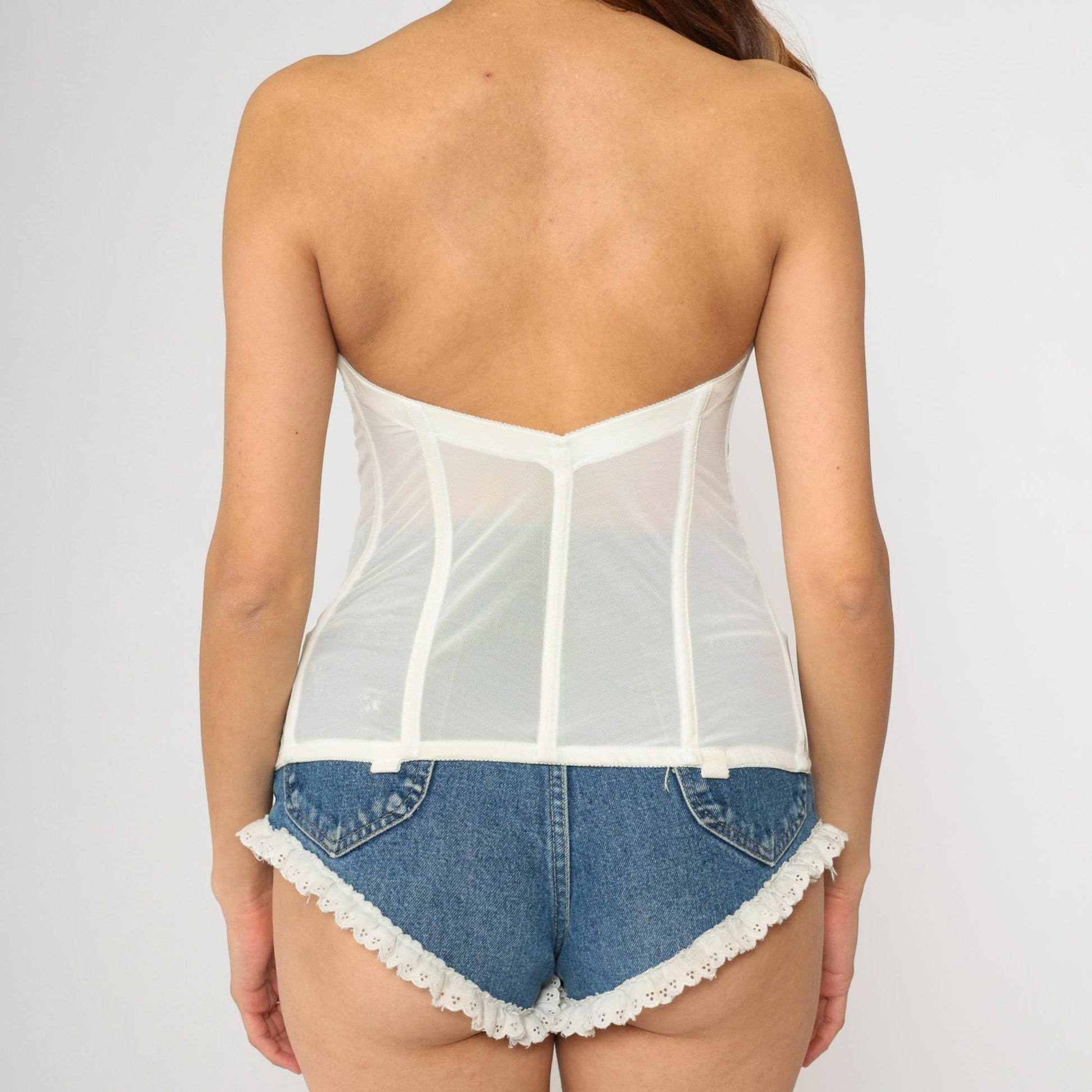 Y2K Frederick's of Hollywood White Lace Corset Bustier Strapless 36B