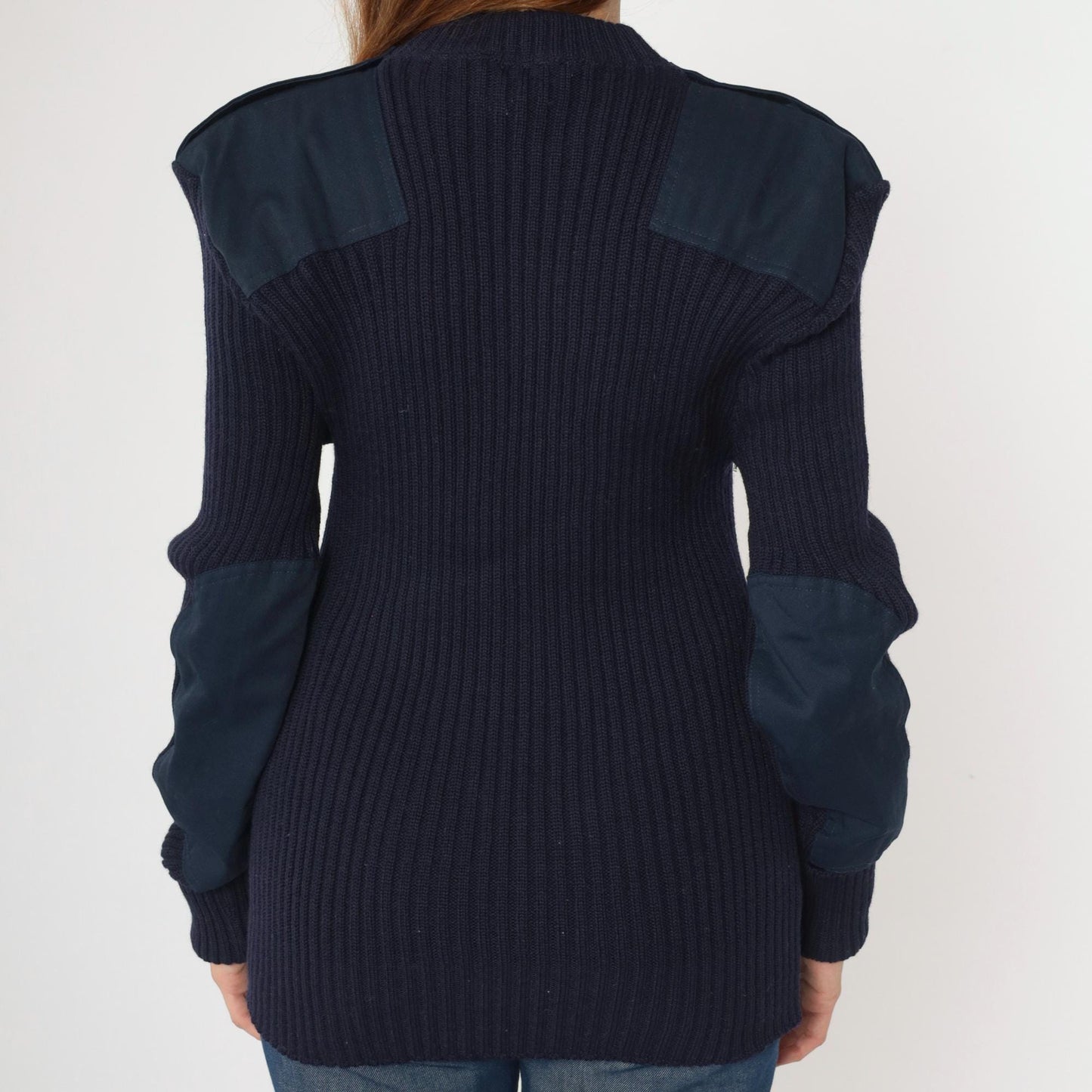 80s Imperial Knitting Co Military Wool Sweater Navy Epaulettes Large