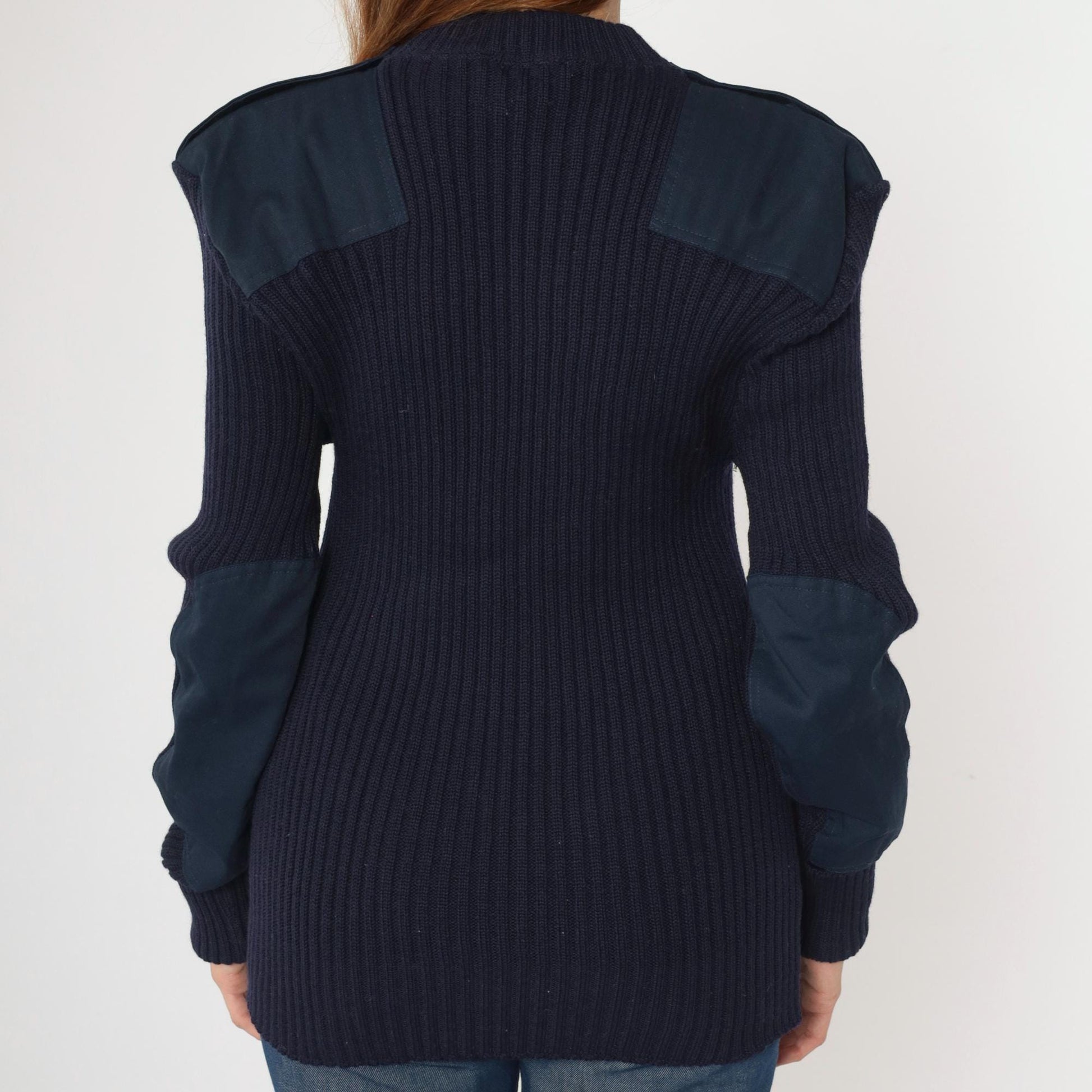 80s Imperial Knitting Co Military Wool Sweater Navy Epaulettes Large