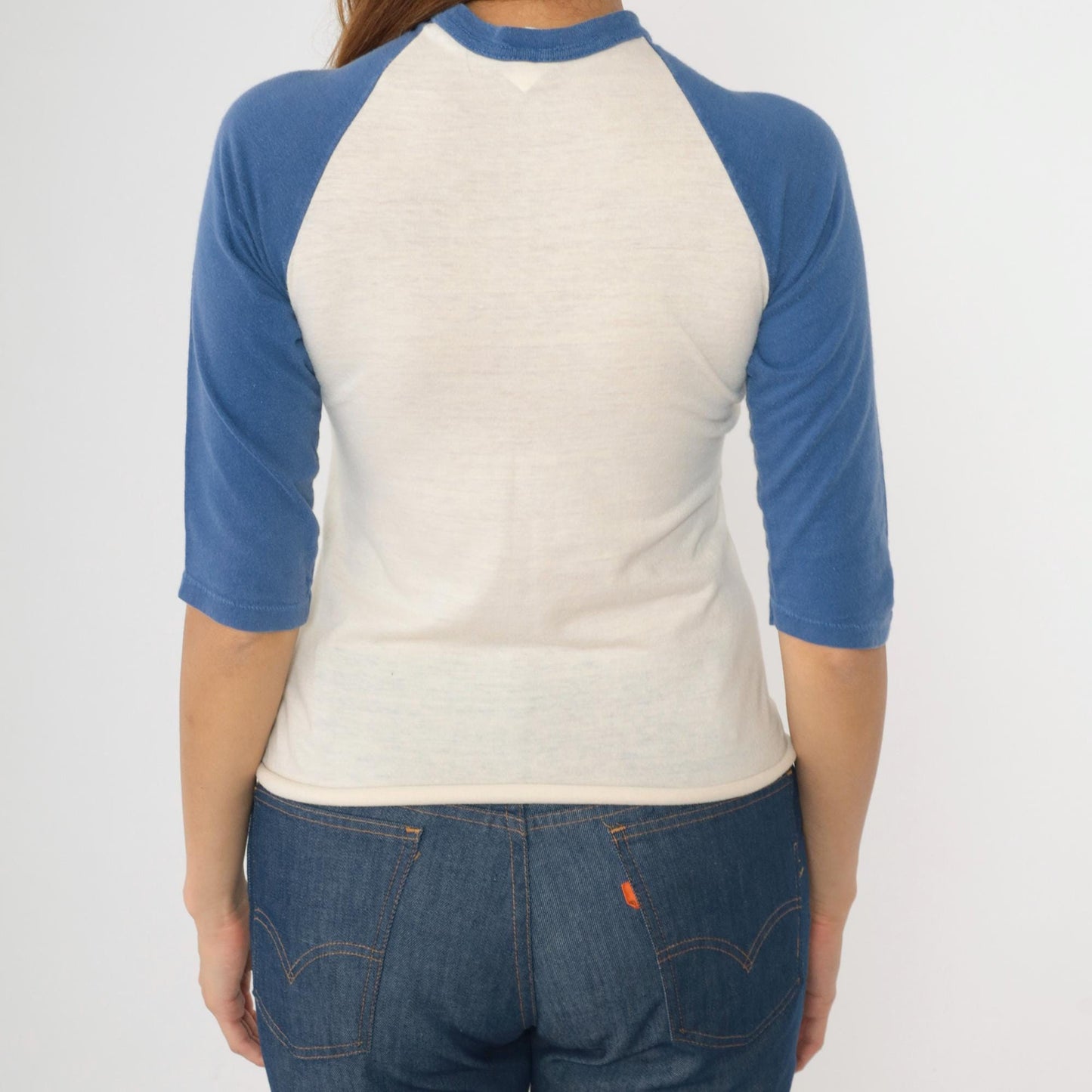 80s Bonduel High School Class of 1985 Raglan Baseball Tee Blue White Graphic Small