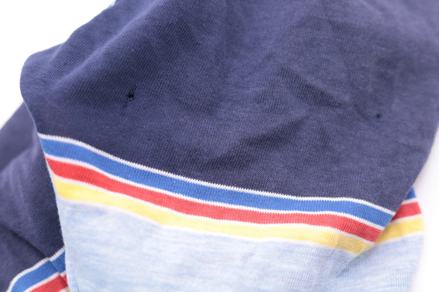 80s Campusport Polo Shirt Baby Blue Navy Colour Block Striped Medium