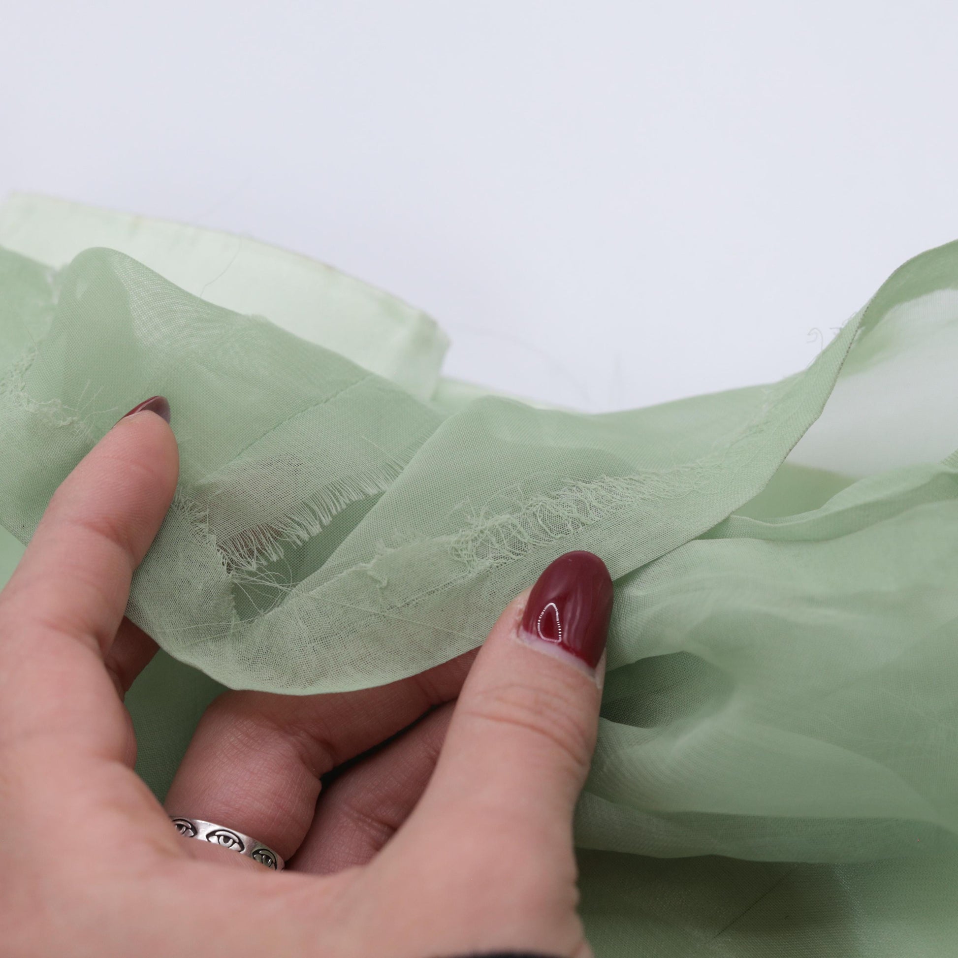 70s Light Green Empire Waist Maxi Dress Organdy Spaghetti Strap Formal Gown XS