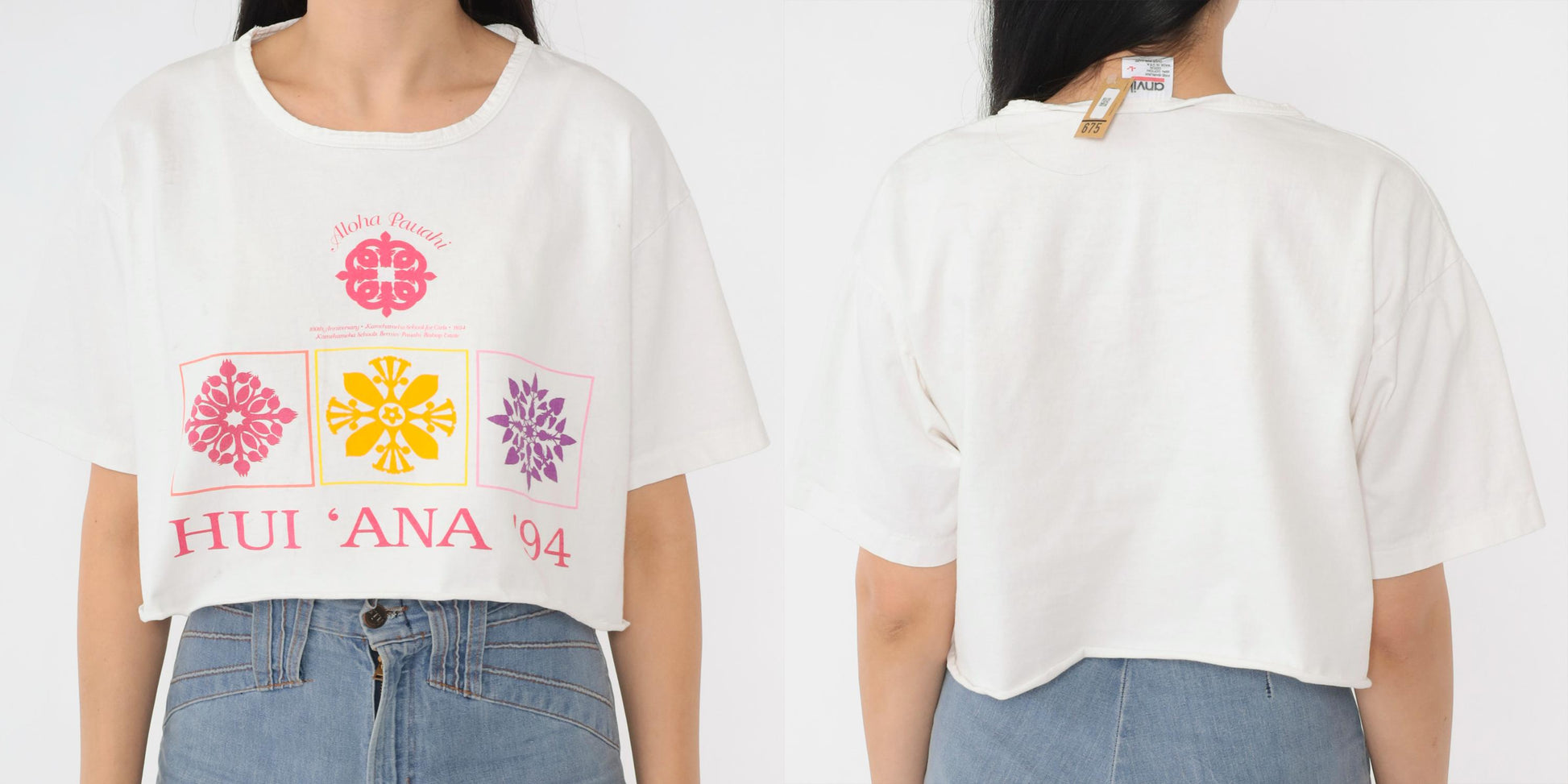 90s Hui Ana 1994 Hawaii Cropped T-Shirt White Graphic Tee Large L