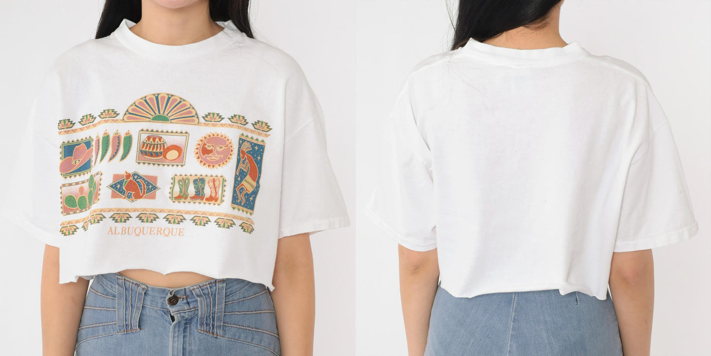 90s Albuquerque Southwest Graphic T-Shirt Cotton Crop Tee Large L