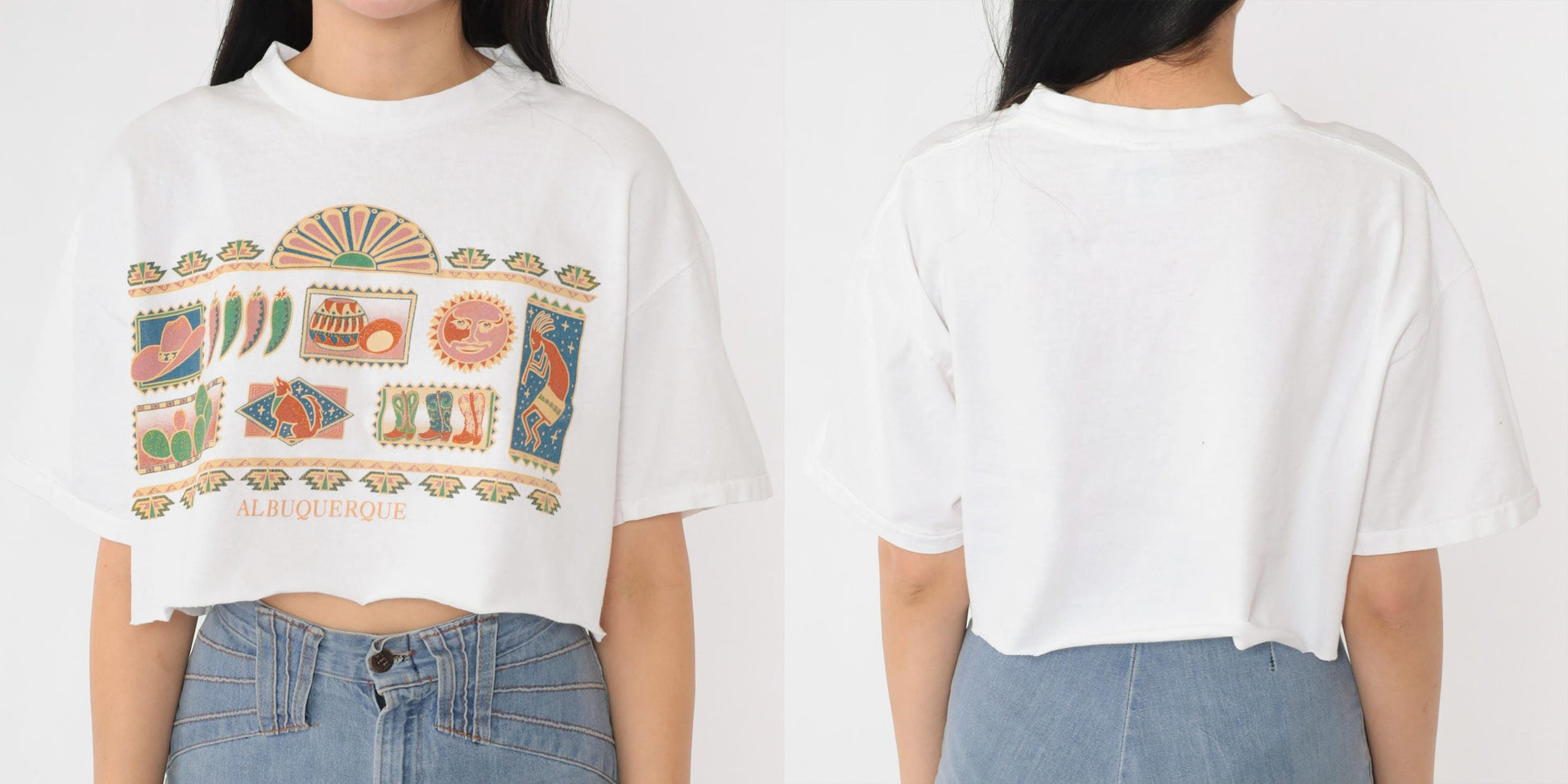 90s Albuquerque Southwest Graphic T-Shirt Cotton Crop Tee Large L