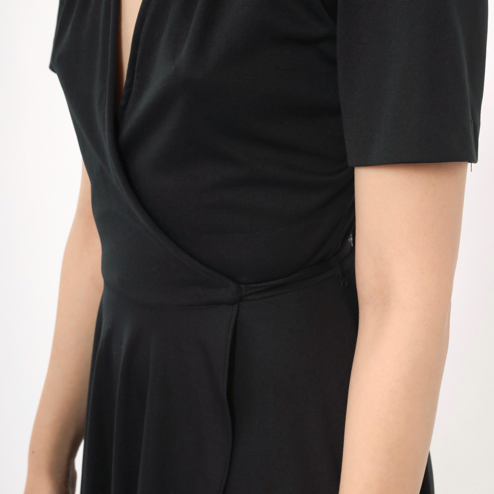 70s Young Edwardian Arpeja Black Wrap Midi Dress Puff Sleeve V Neck Small