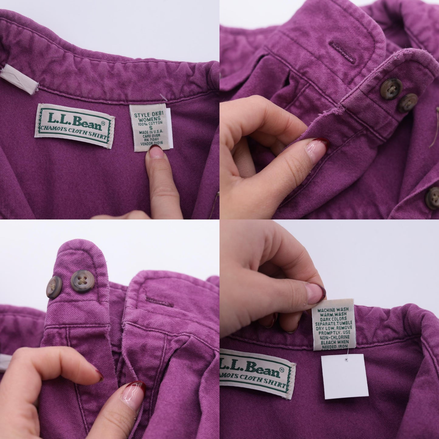 90s L.L. Bean Chamois Cloth Button-Up Shirt Purple Cotton Small S