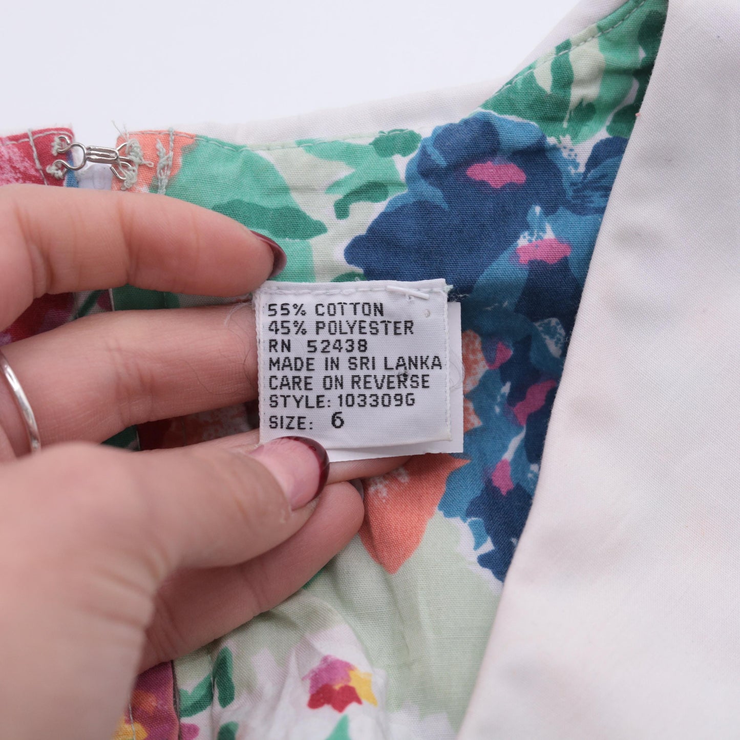80s Floral Midi Dress Green White Collar Double Breasted Sleeveless Small