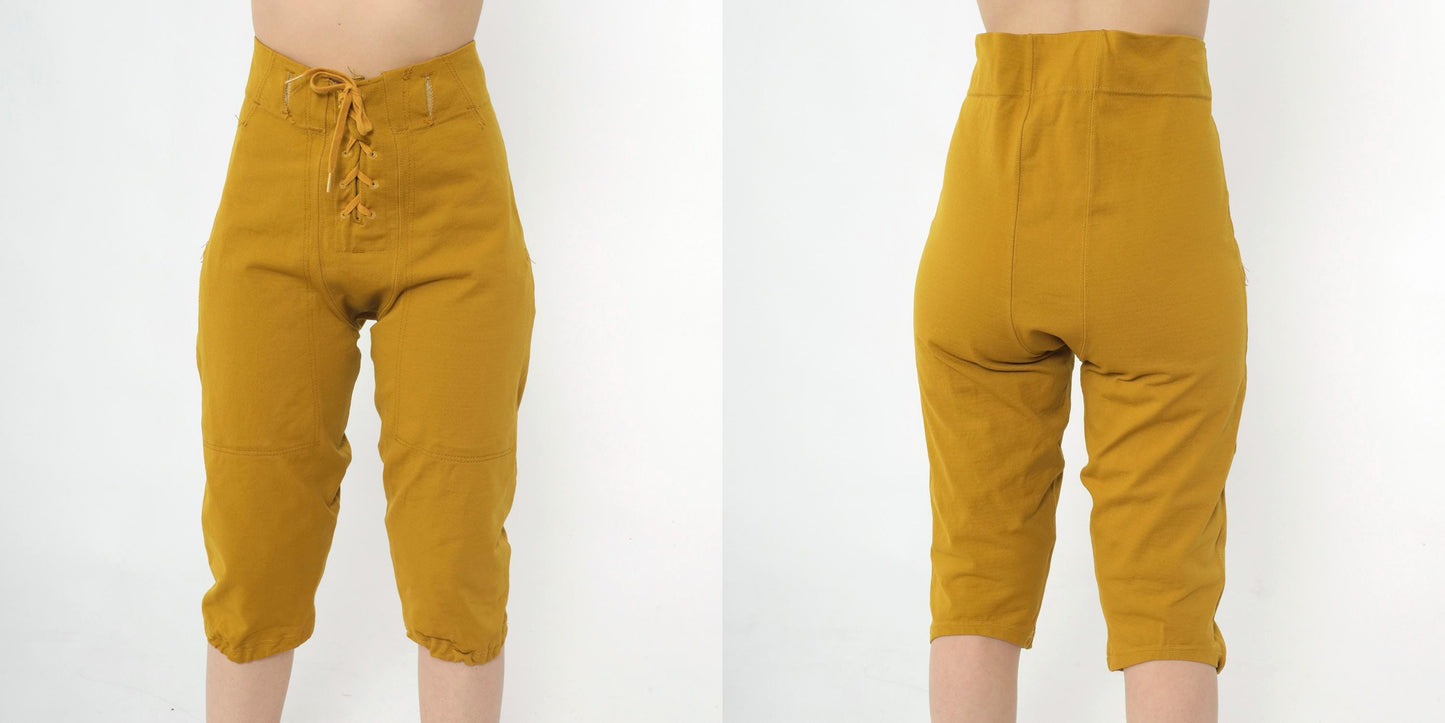 1960s Sand-Knit Football Pants Mustard Gold Lace-Up Cropped Medium