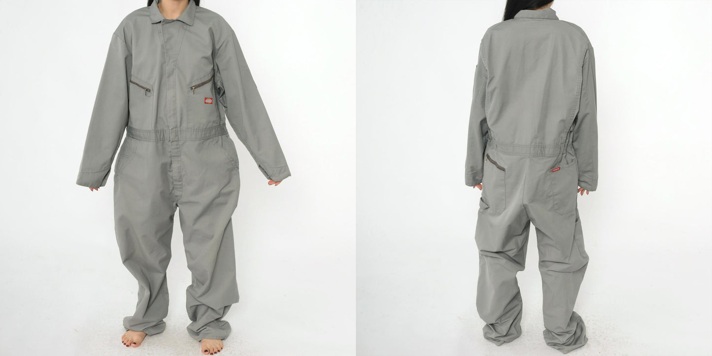 Y2K Dickies Grey Utility Jumpsuit Coveralls Zip Front Men's Large