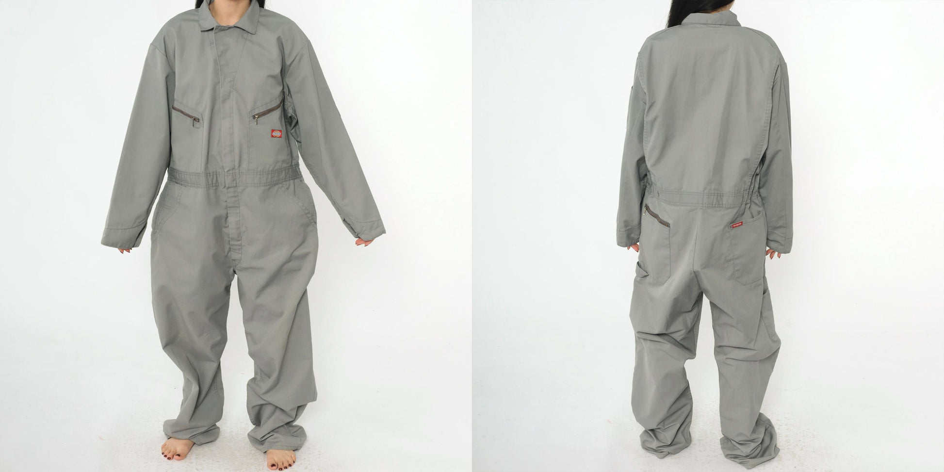 Y2K Dickies Grey Utility Jumpsuit Coveralls Zip Front Men's Large