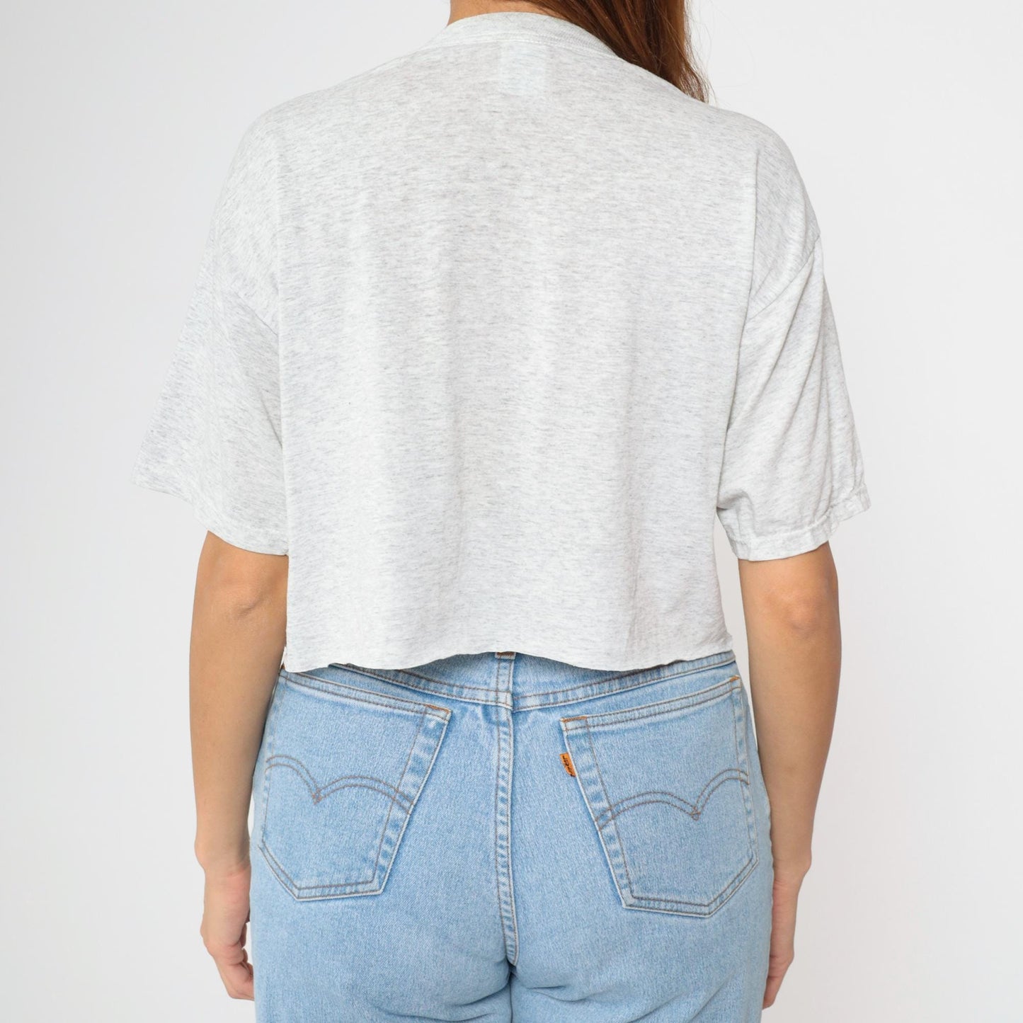 90s Jerzees Cropped Heart Patchwork T-Shirt Grey Graphic Tee Large L