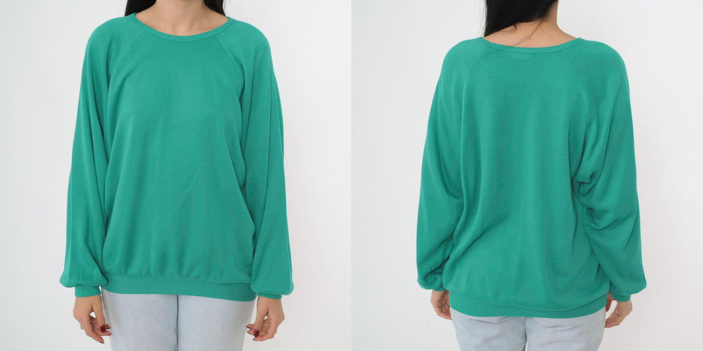 80s Green Crewneck Sweatshirt Raglan Sleeve Vintage Medium Large