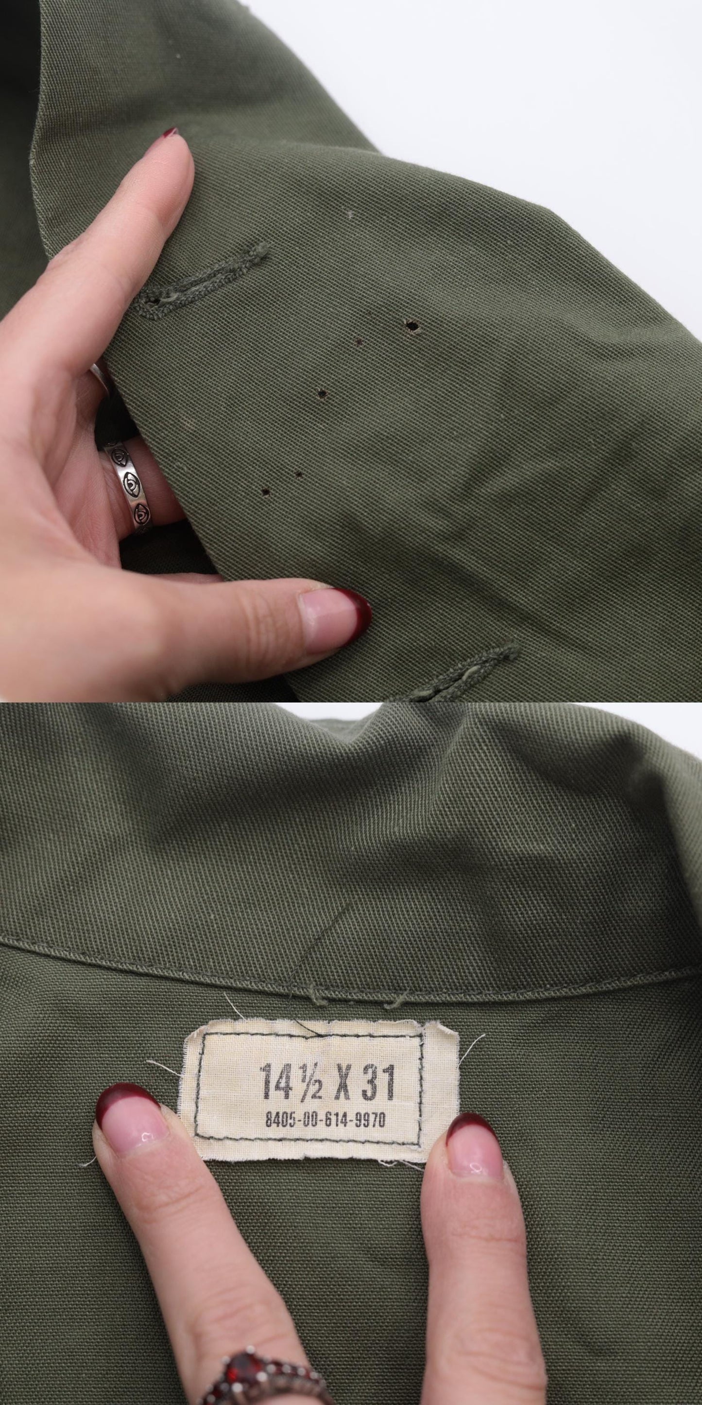 70s U.S. Navy Olive Green Cotton Twill Military Utility Shirt Small