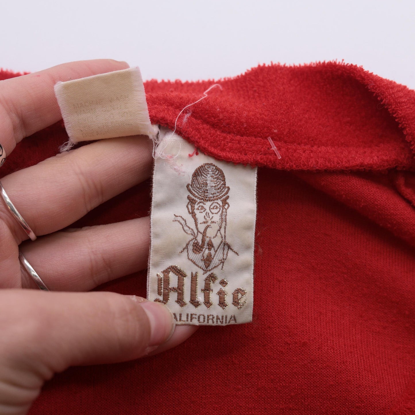 80s Alfie California Terry Cloth V-Neck Top Red Short Sleeve Medium Large
