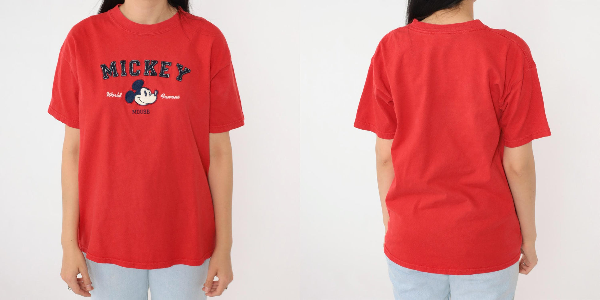 90s Mickey Mouse Walt Disney World Kids Graphic Tee Red Small