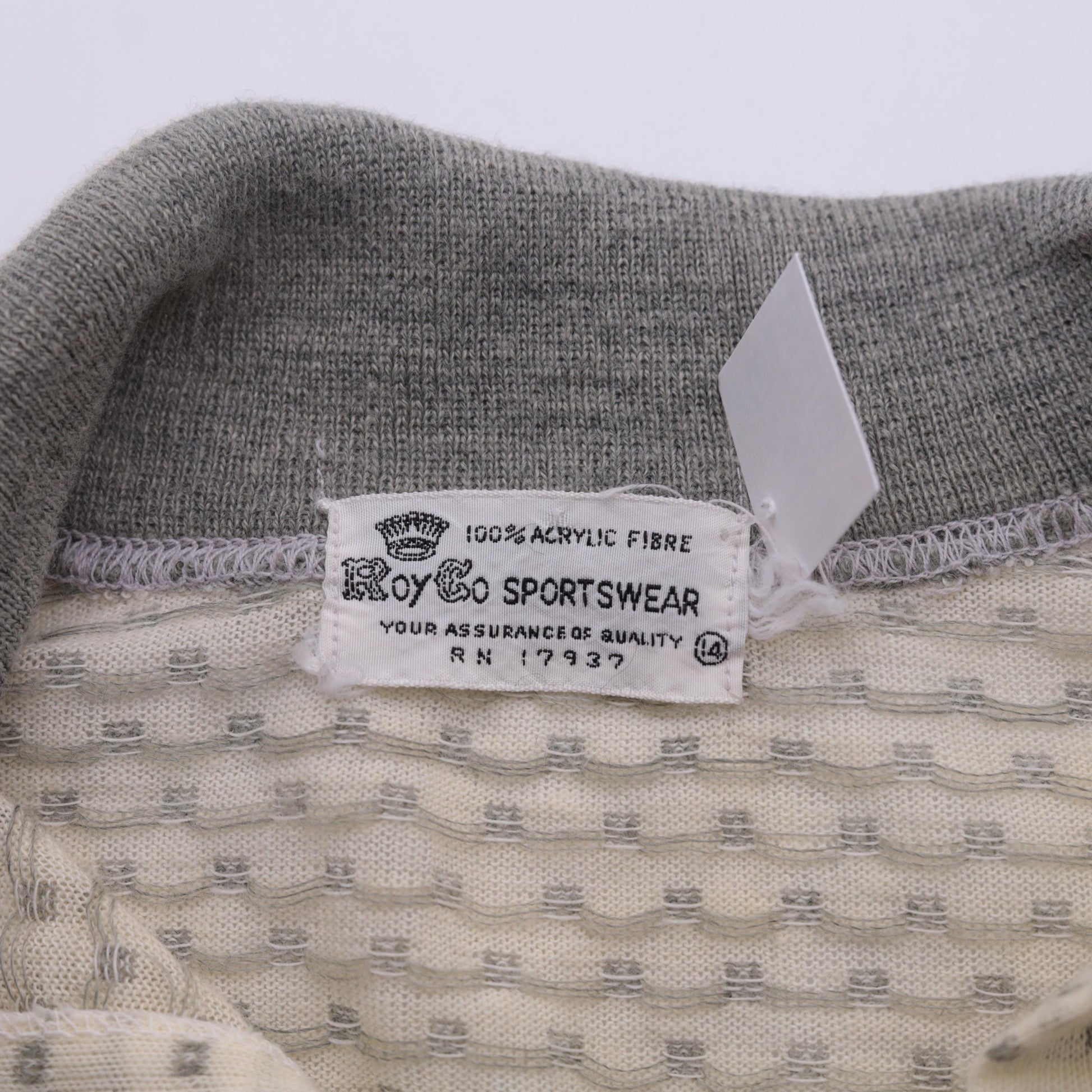 80s RoyCo Sportswear Cream Knit Polo Polka Dot Grey Short Sleeve Extra Small