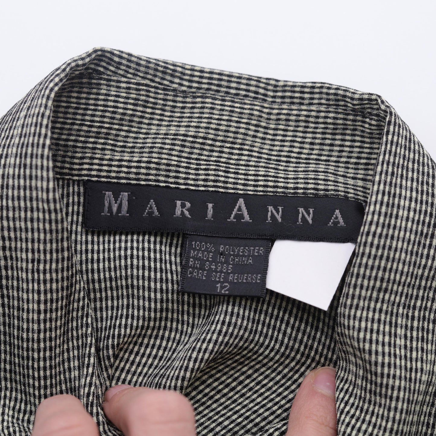 90s Marianna Black Cream Checkered Sleeveless Blouse Long Tail Button Up Large