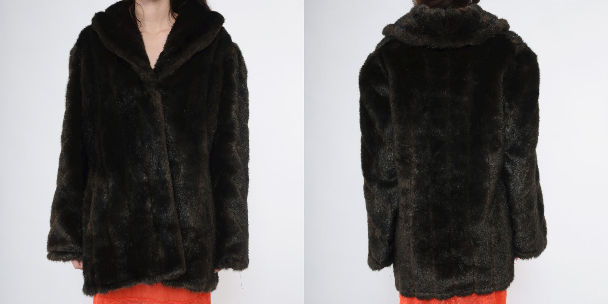 90s Brown Faux Fur Jacket Shawl Collar Short Coat Extra Large XL