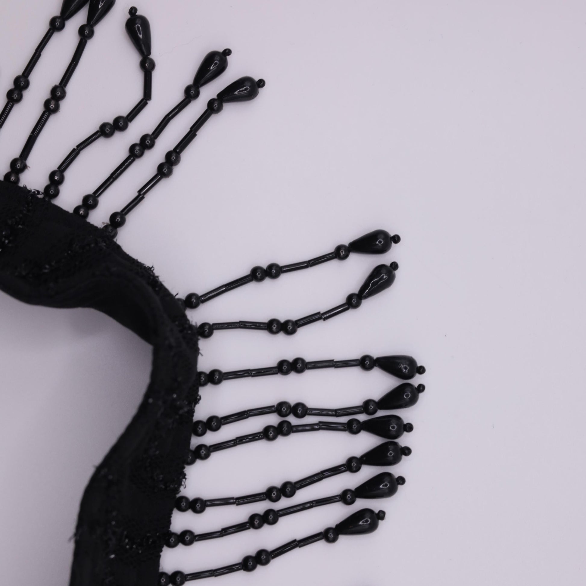 90s Black Beaded Lace Cocktail Dress Choker Neck Open Back Mini Small