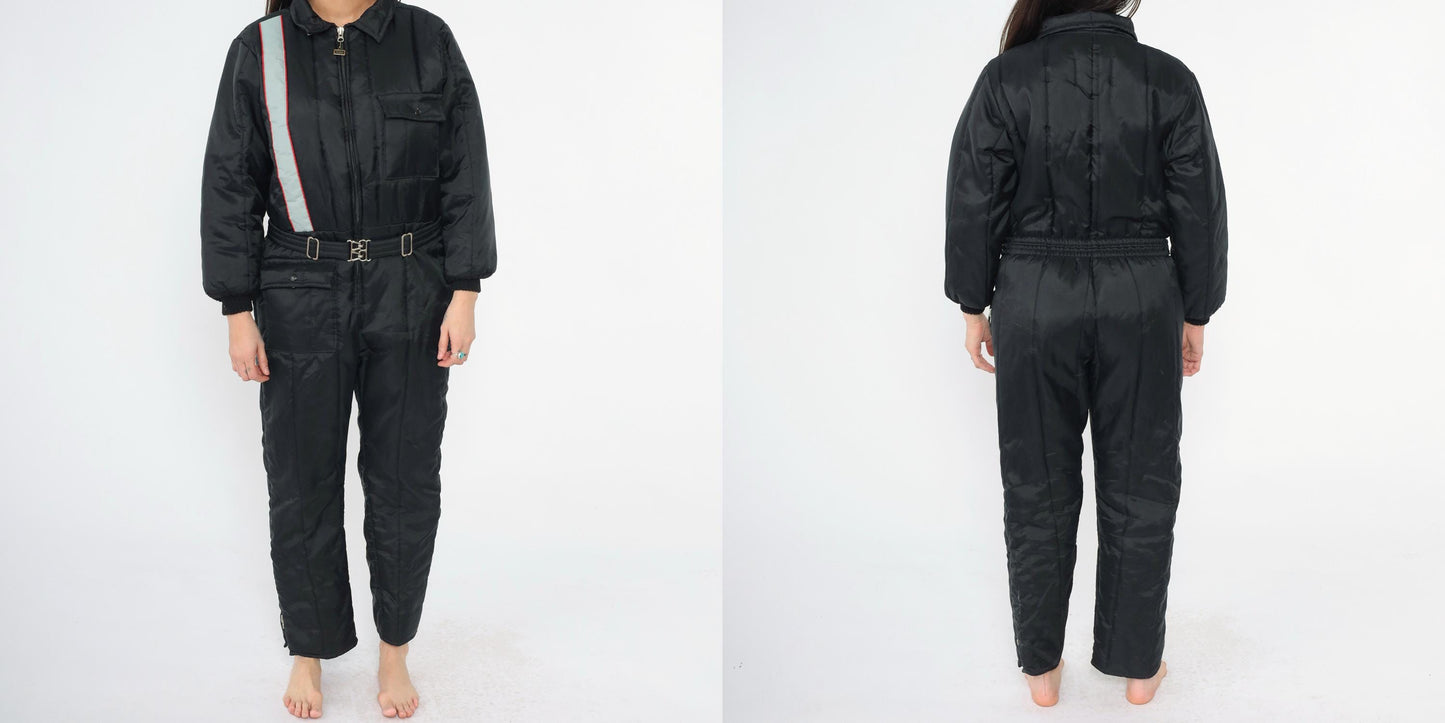 80s Walls Blizzard Pruf Black Striped Ski Suit One-Piece Snowsuit Youth 18